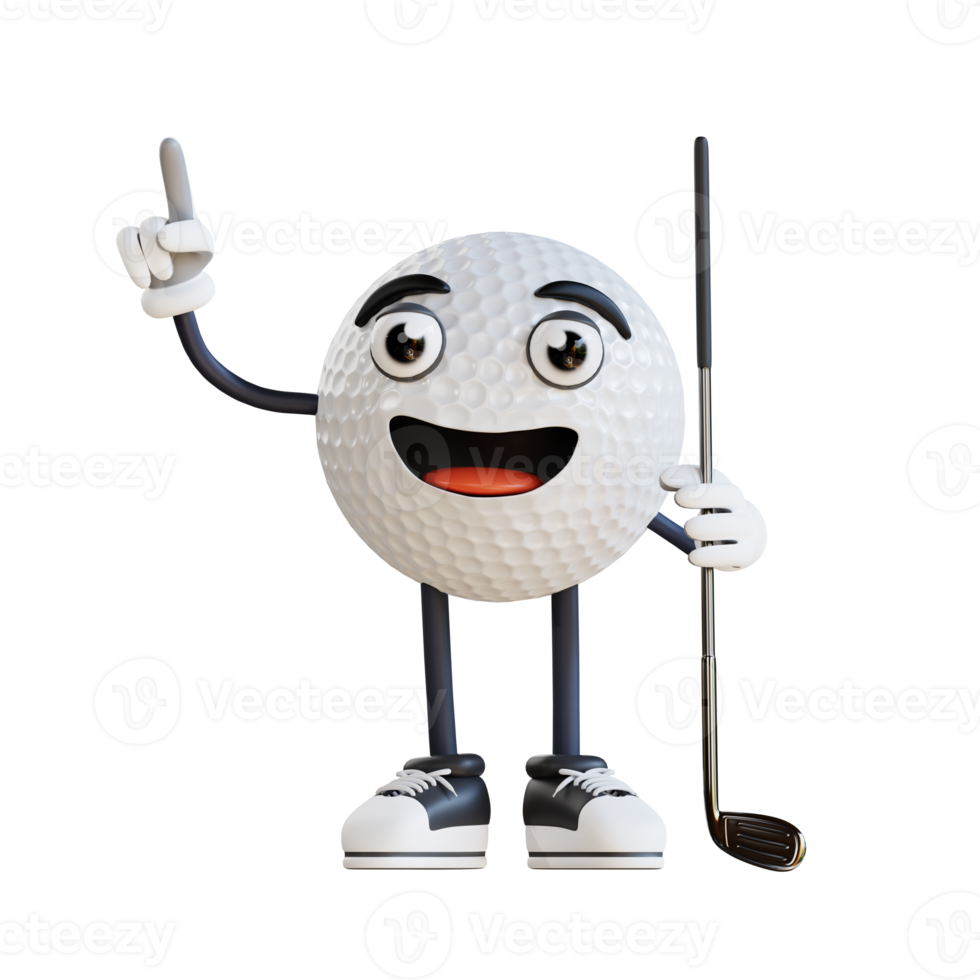 golf ball mascot pointing 3d character illustration png