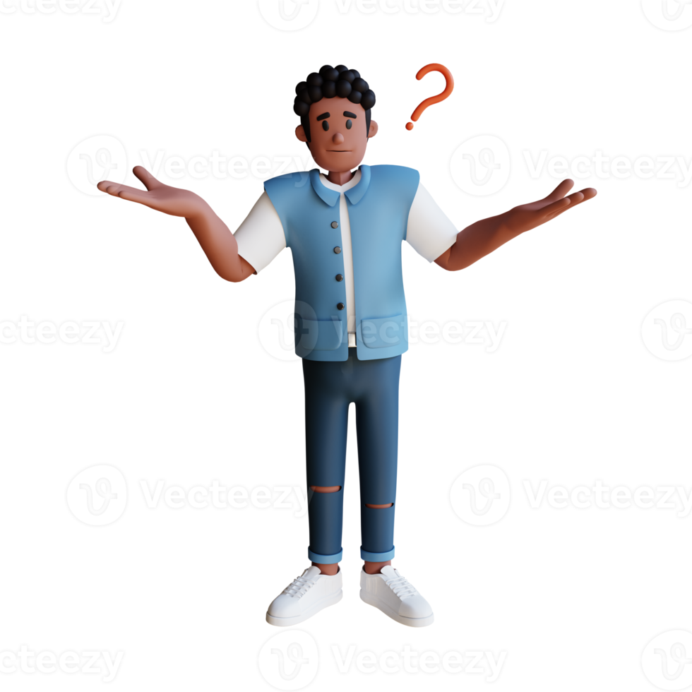 Black young people do not know anything 3d character illustration png