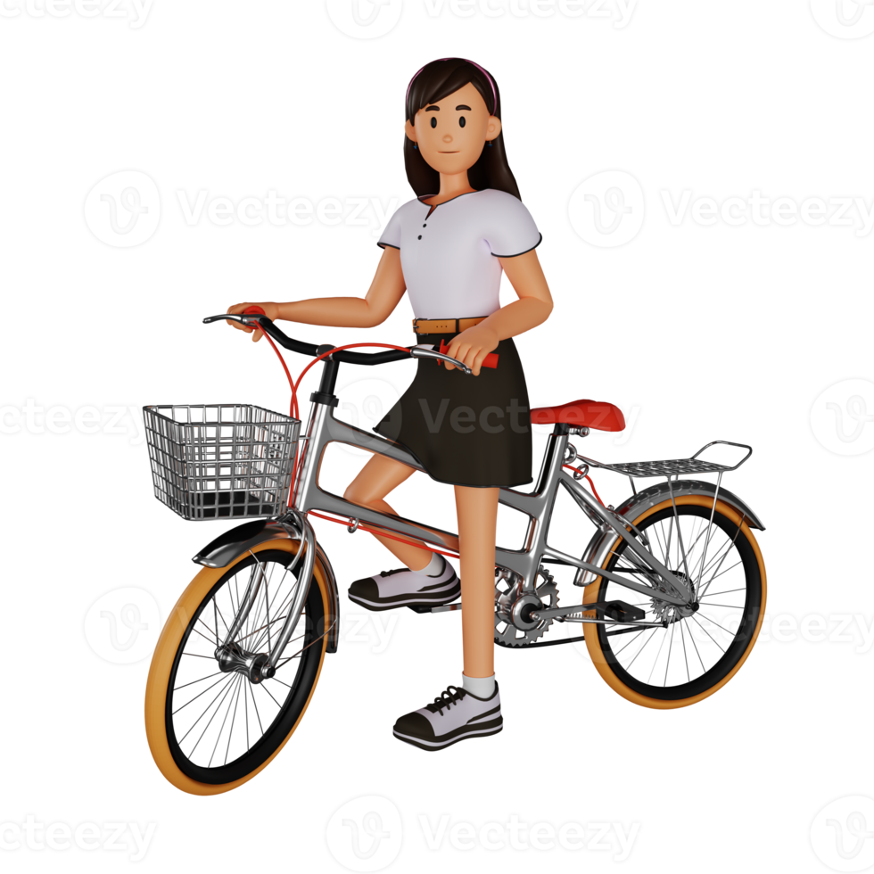 Young woman riding bicycle 3d cartoon character illustration png