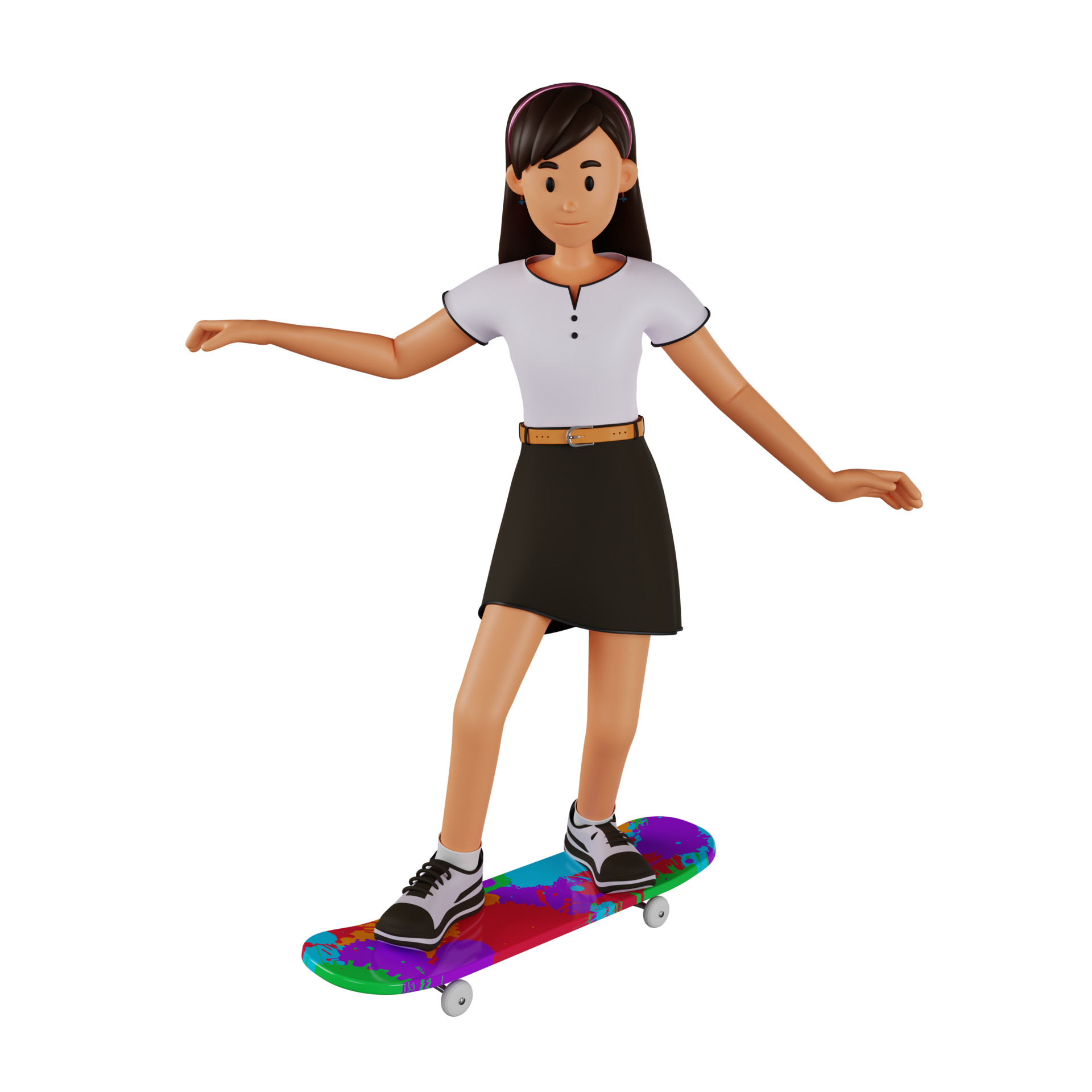 Free Young woman riding skateboard 3d cartoon character illustration  11354490 PNG with Transparent Background