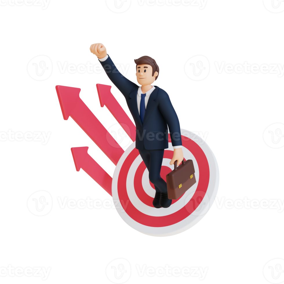 Businessman and arrows 3d character illustration png