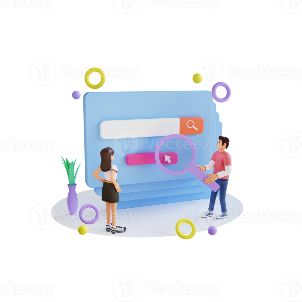 Young people are using the internet 3d character illustration png