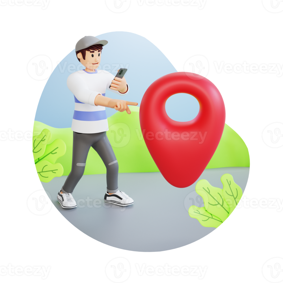 young man standing while pointing navigation icon 3d character illustration png