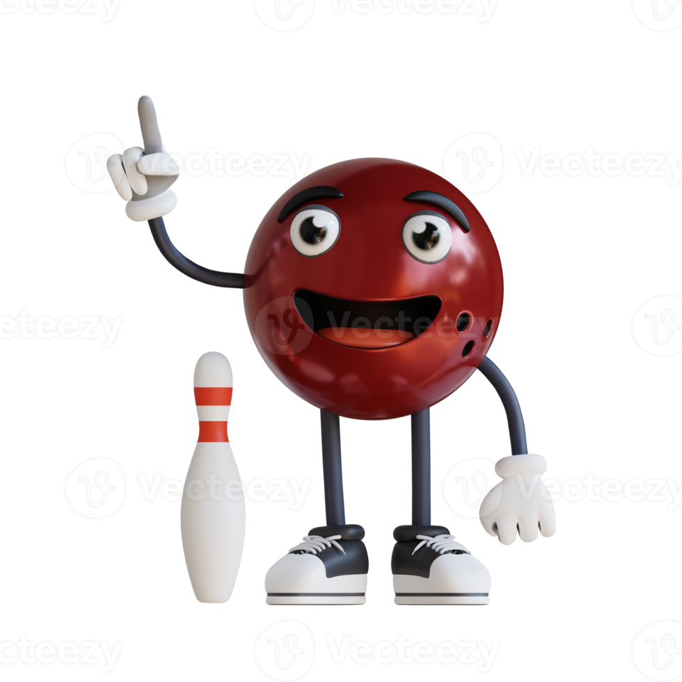 bowling ball mascot pointing up 3d character illustration png