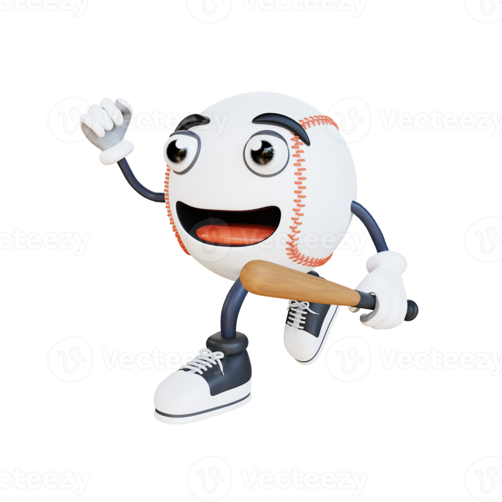 mascote de beisebol está executando ilustração de personagem 3d png