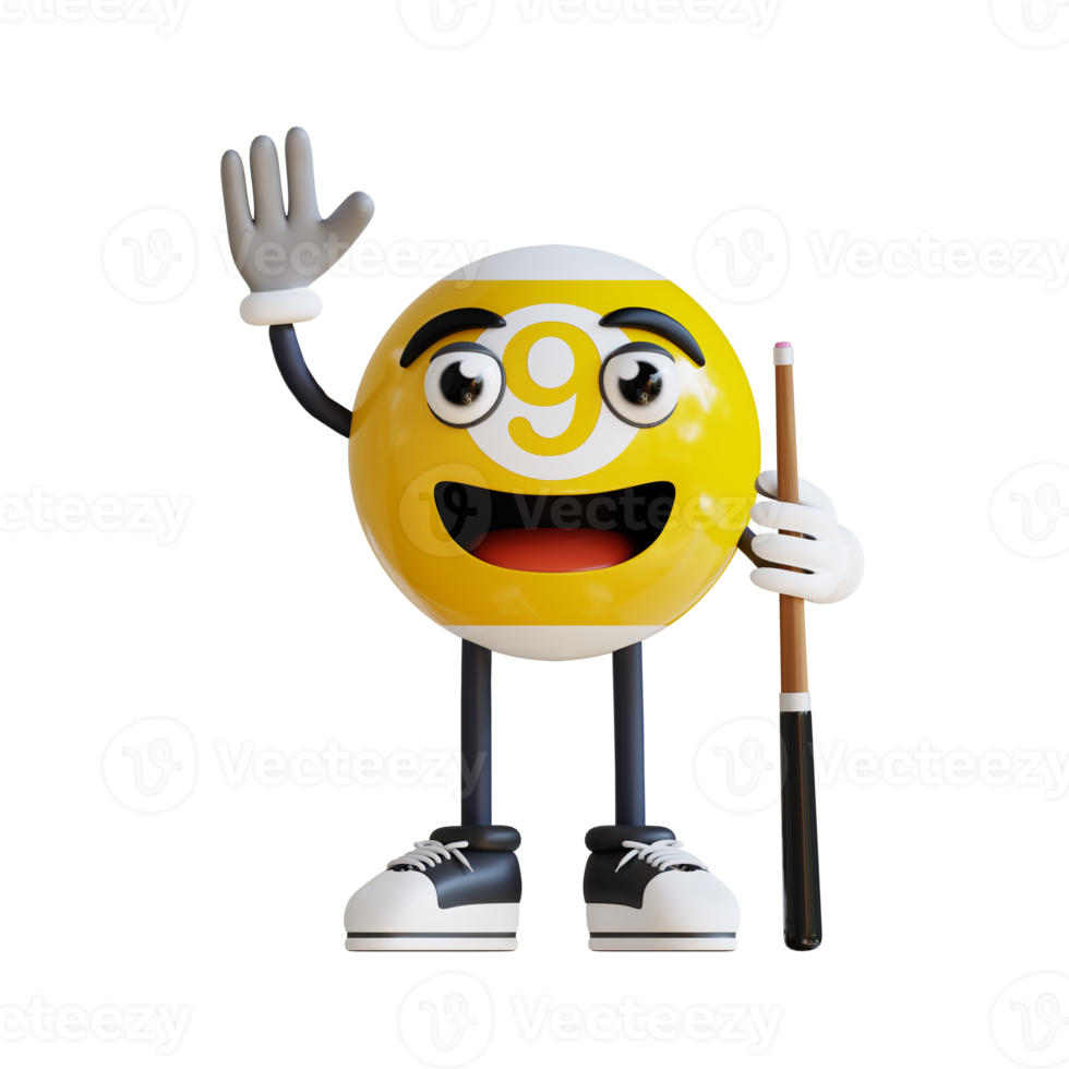 yellow billiard ball mascot say hello 3d character illustration png