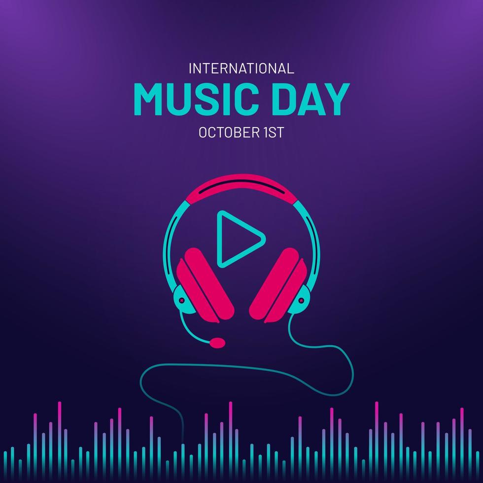 International Music Day October 1st illustration square banner on isolated background vector