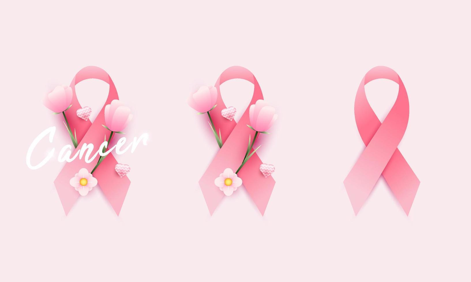 set of pink ribbons on a white background, suitable for women's day and cancer day design elements vector