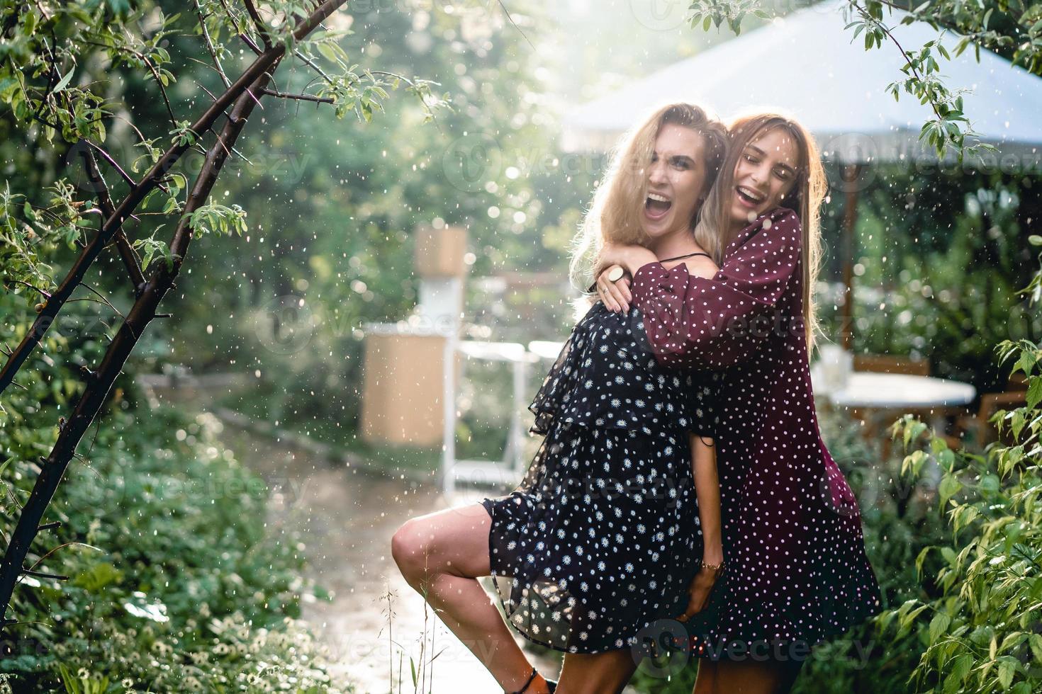 Two girls in a summer park photo