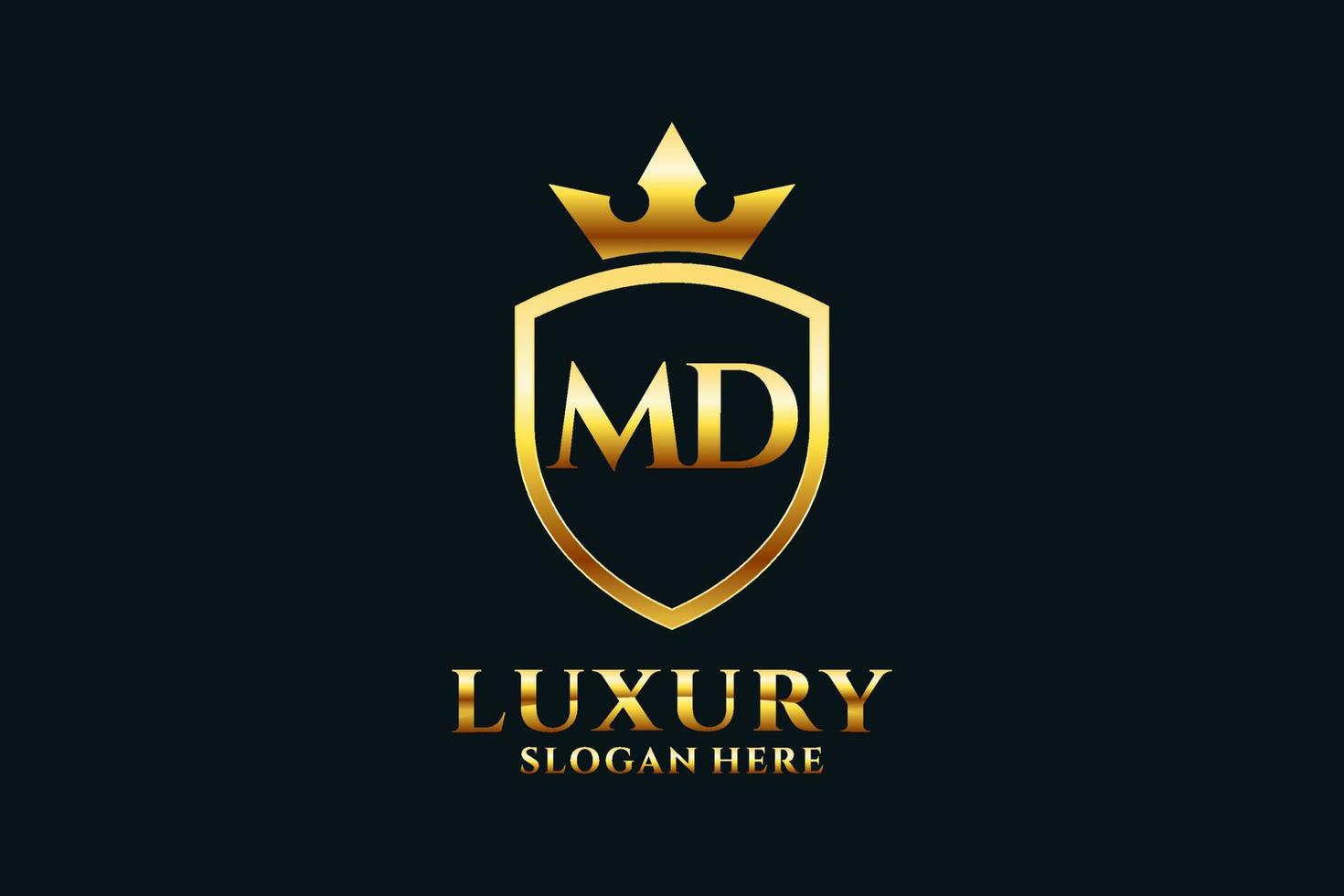 initial MD elegant luxury monogram logo or badge template with scrolls and royal crown - perfect for luxurious branding projects vector