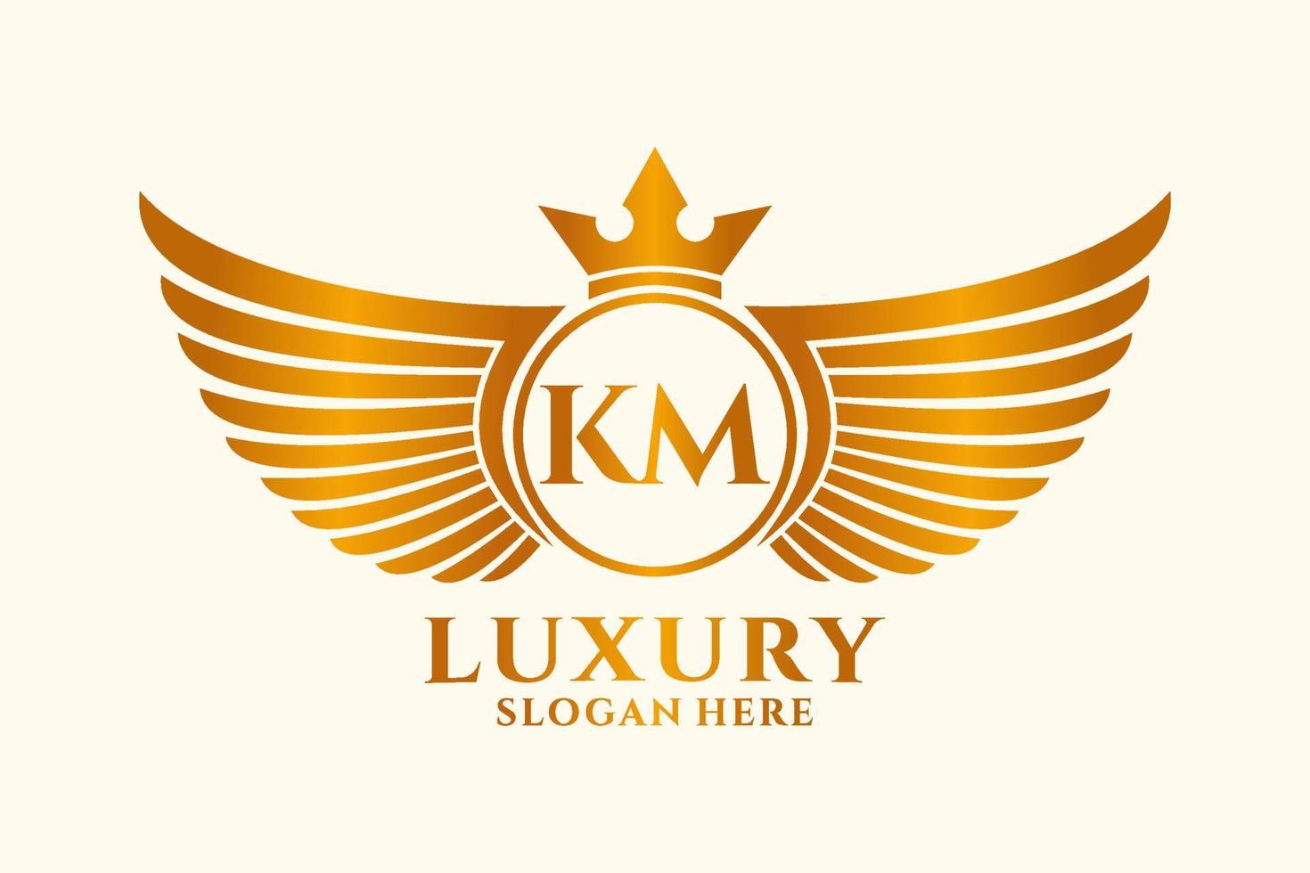 Luxury royal wing Letter KM crest Gold color Logo vector, Victory logo, crest logo, wing logo, vector logo template.