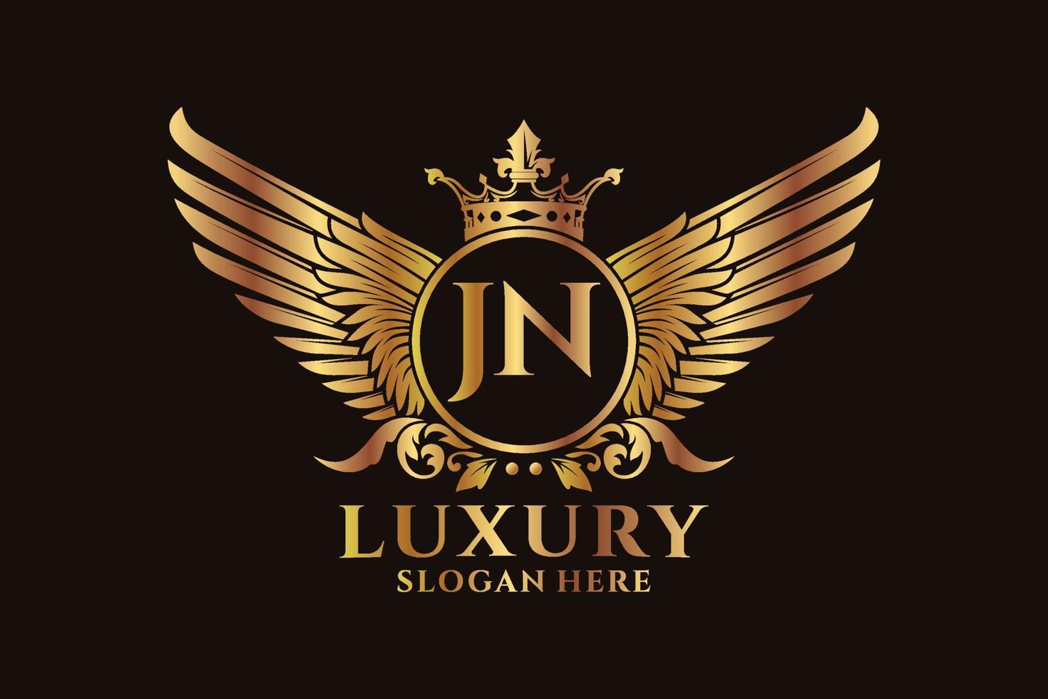 Luxury royal wing Letter JN crest Gold color Logo vector, Victory logo, crest logo, wing logo, vector logo template.