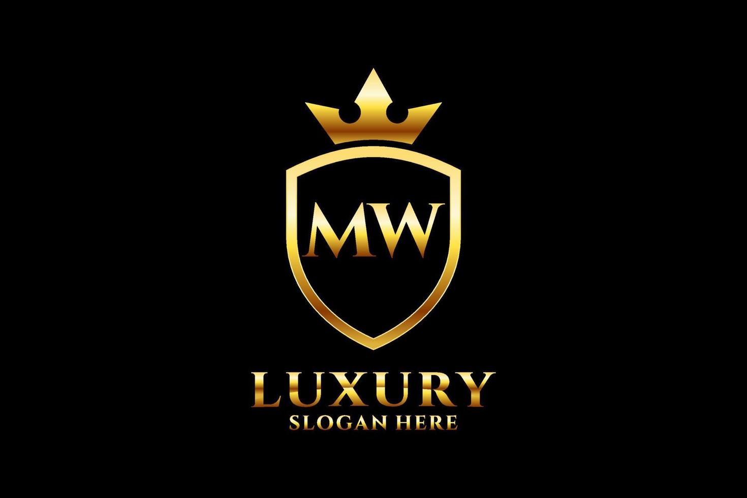 initial MW elegant luxury monogram logo or badge template with scrolls and royal crown - perfect for luxurious branding projects vector