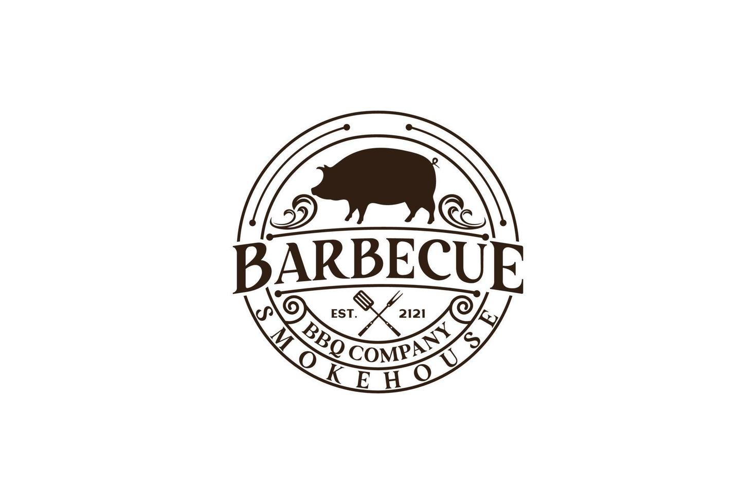 Vintage Retro Rustic BBQ Grill, Barbecue, Barbeque Label Stamp Logo design vector