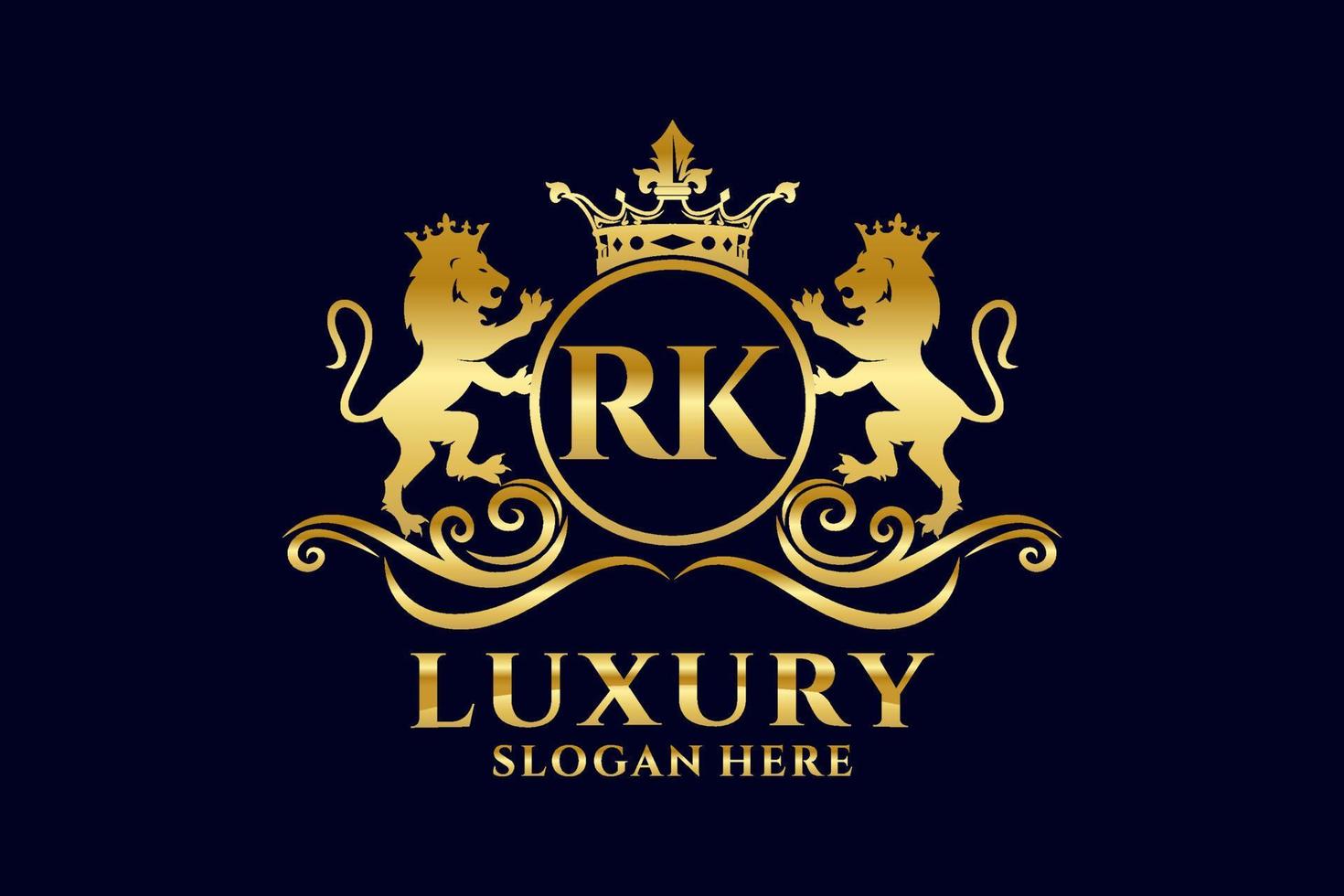 Initial RK Letter Lion Royal Luxury Logo template in vector art for luxurious branding projects and other vector illustration.