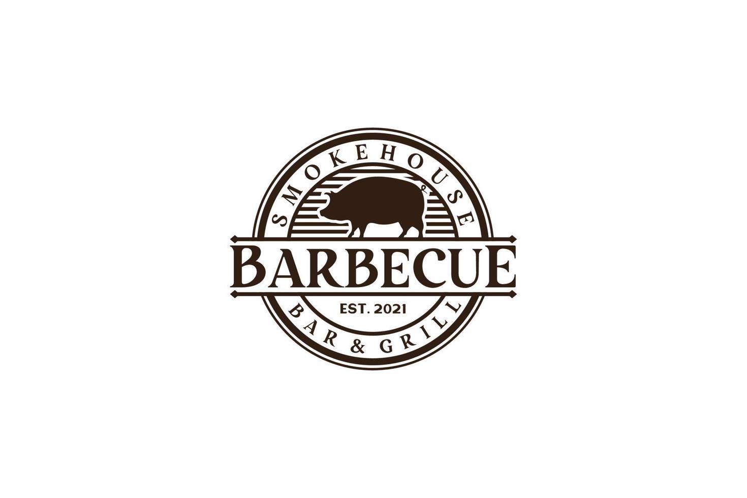 Vintage Retro Rustic BBQ Grill, Barbecue, Barbeque Label Stamp Logo design vector