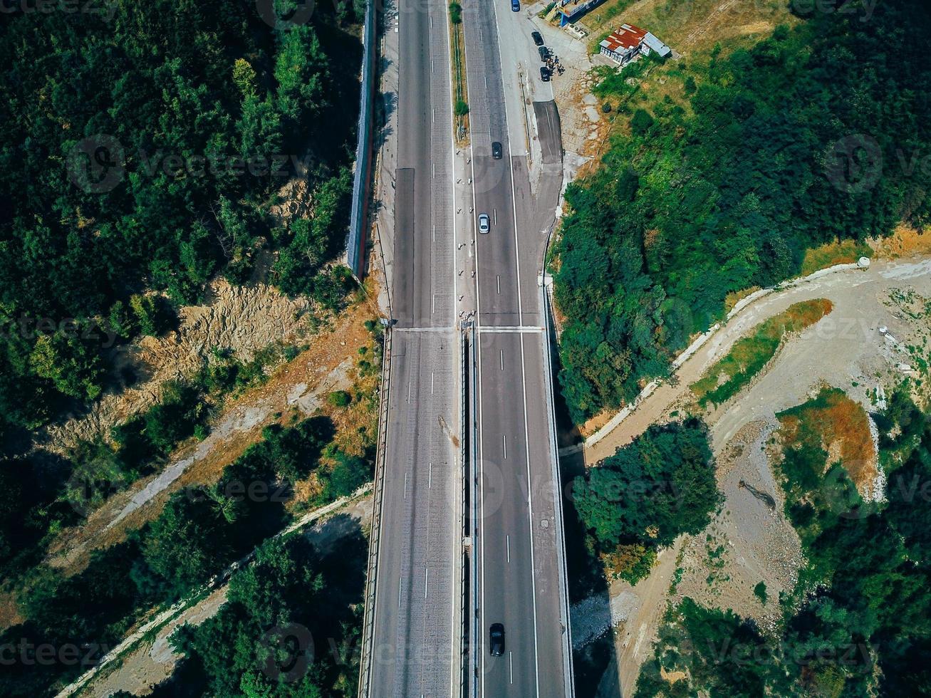 Aerial view of the road in the mountains photo