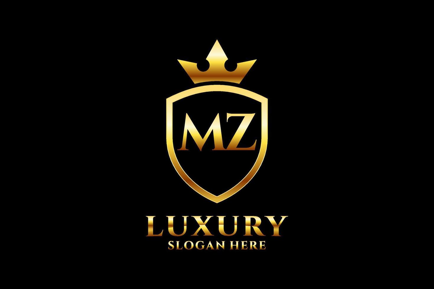 initial MZ elegant luxury monogram logo or badge template with scrolls and royal crown - perfect for luxurious branding projects vector