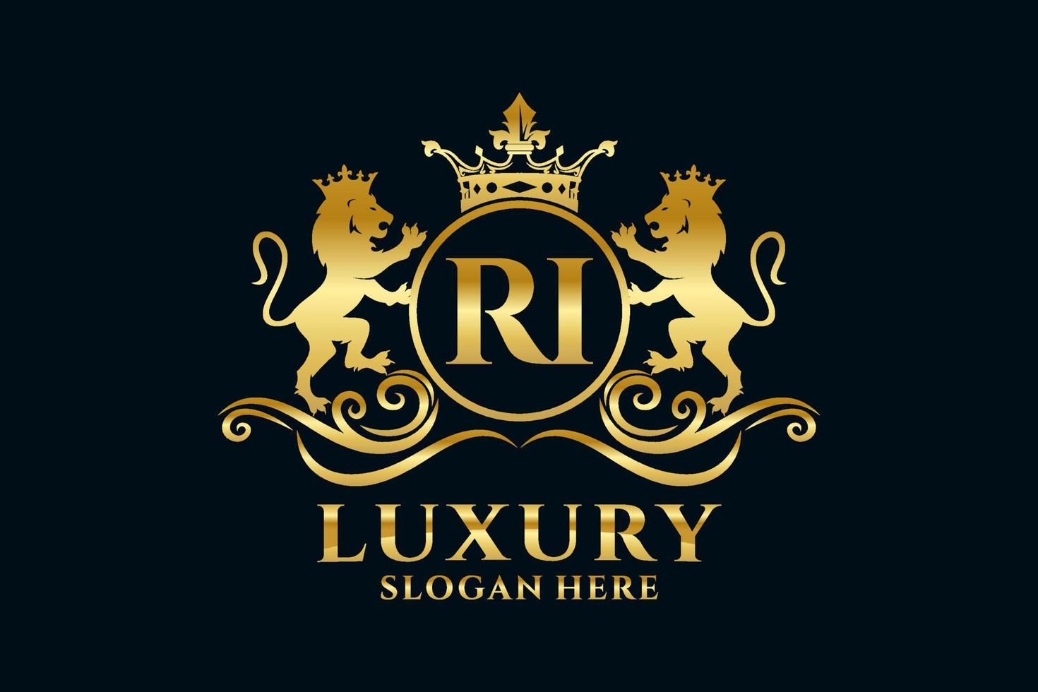 Initial RI Letter Lion Royal Luxury Logo template in vector art for luxurious branding projects and other vector illustration.