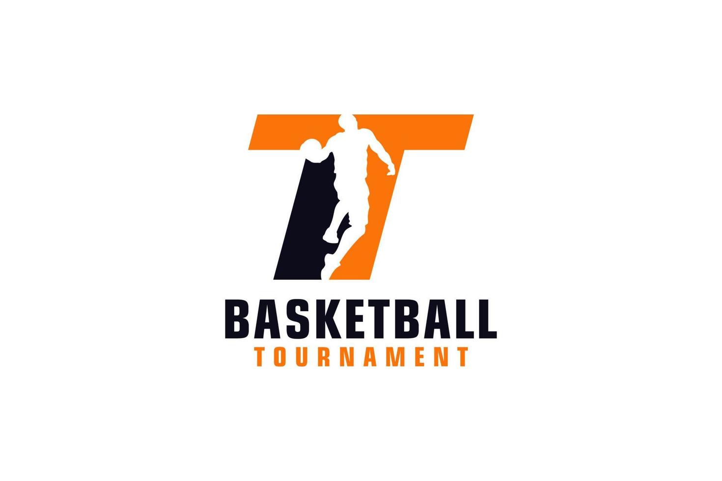 Letter T with Basketball Logo Design. Vector Design Template Elements for Sport Team or Corporate Identity.