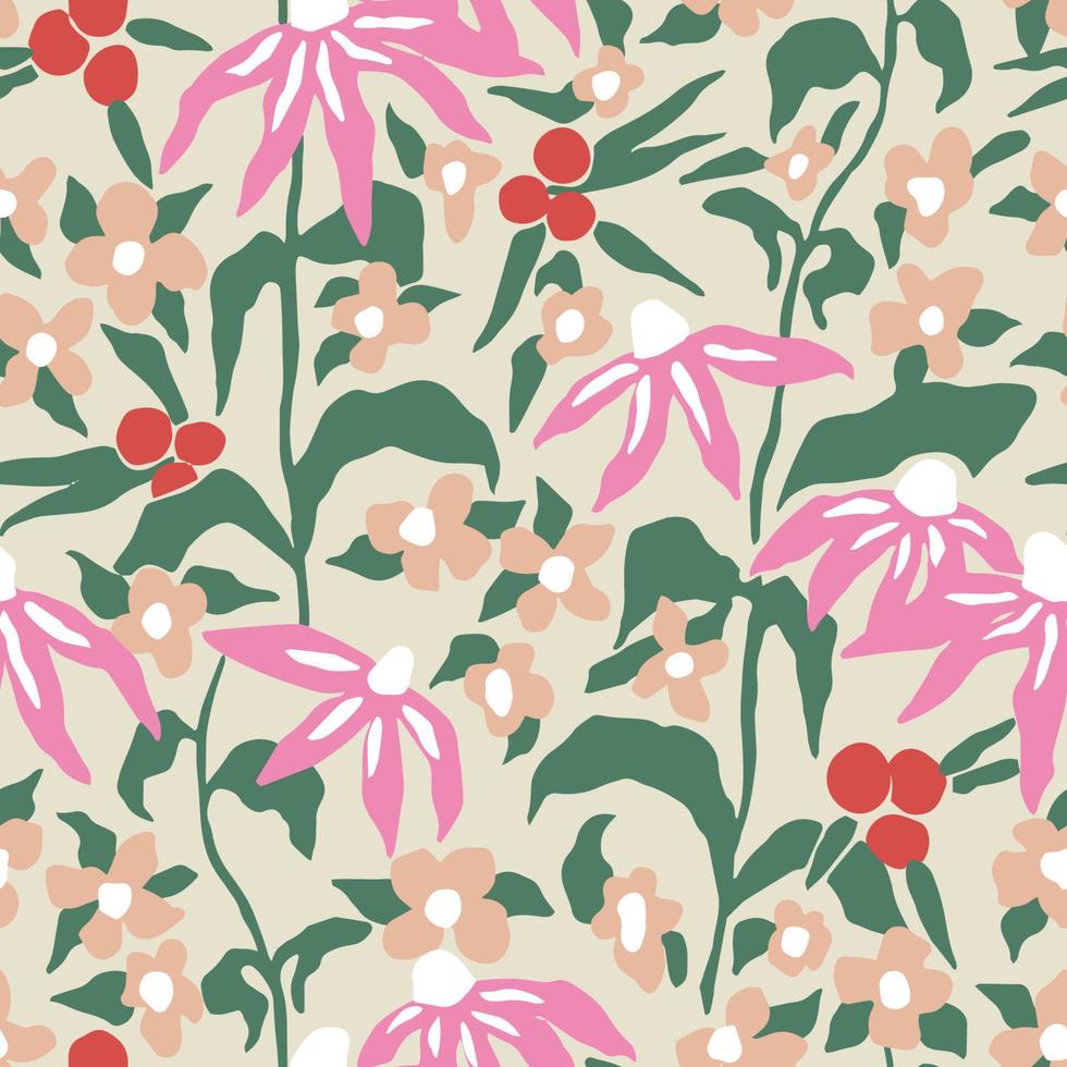 Vector hand-drawn flower illustration seamless repeat pattern