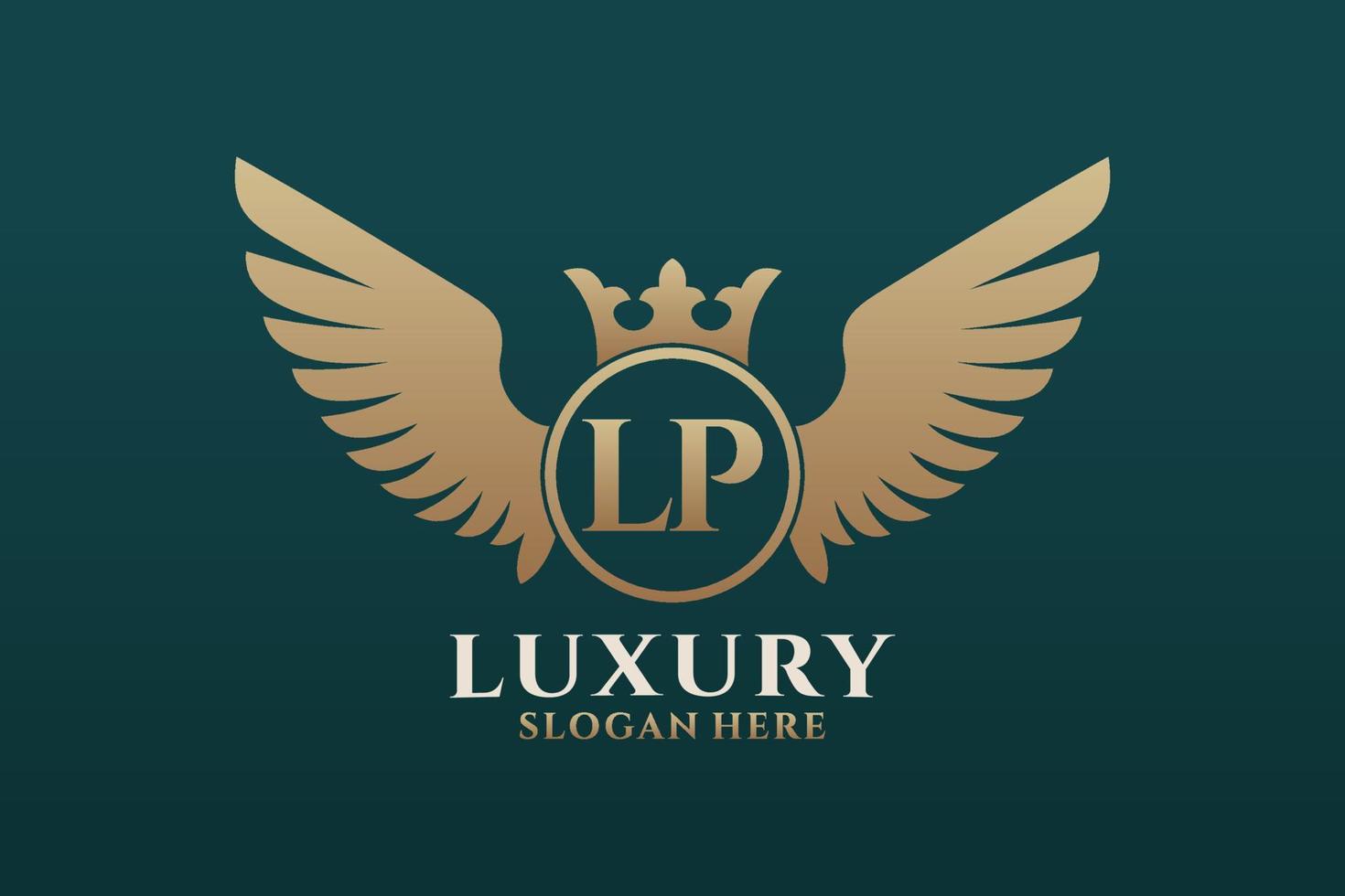 Luxury royal wing Letter LP crest Gold color Logo vector, Victory logo, crest logo, wing logo, vector logo template.