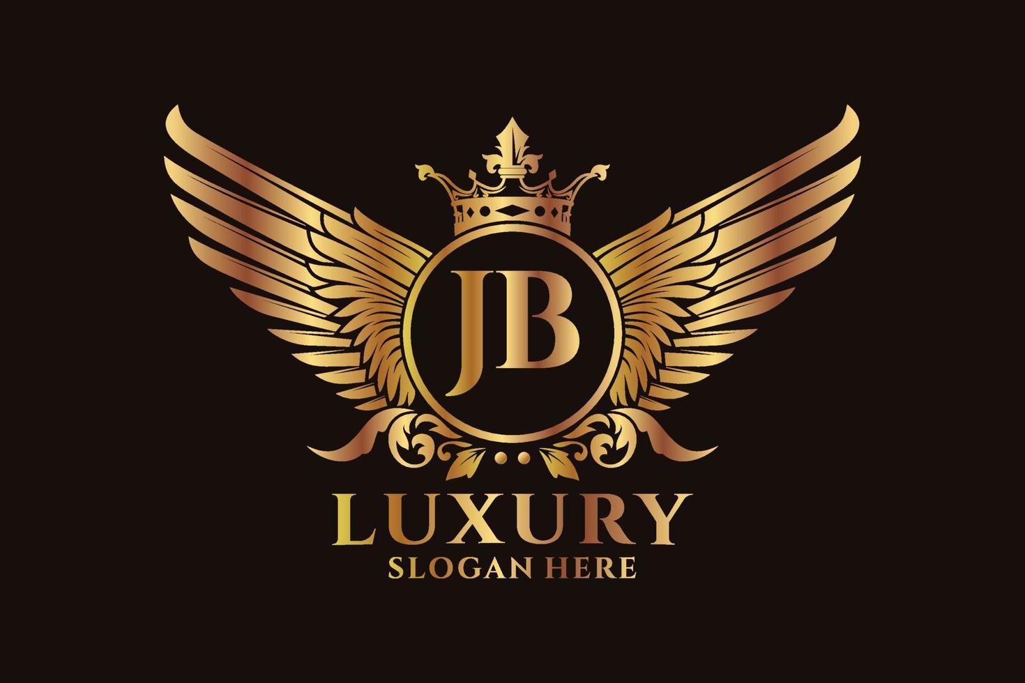 Luxury royal wing Letter JB crest Gold color Logo vector, Victory logo, crest logo, wing logo, vector logo template.