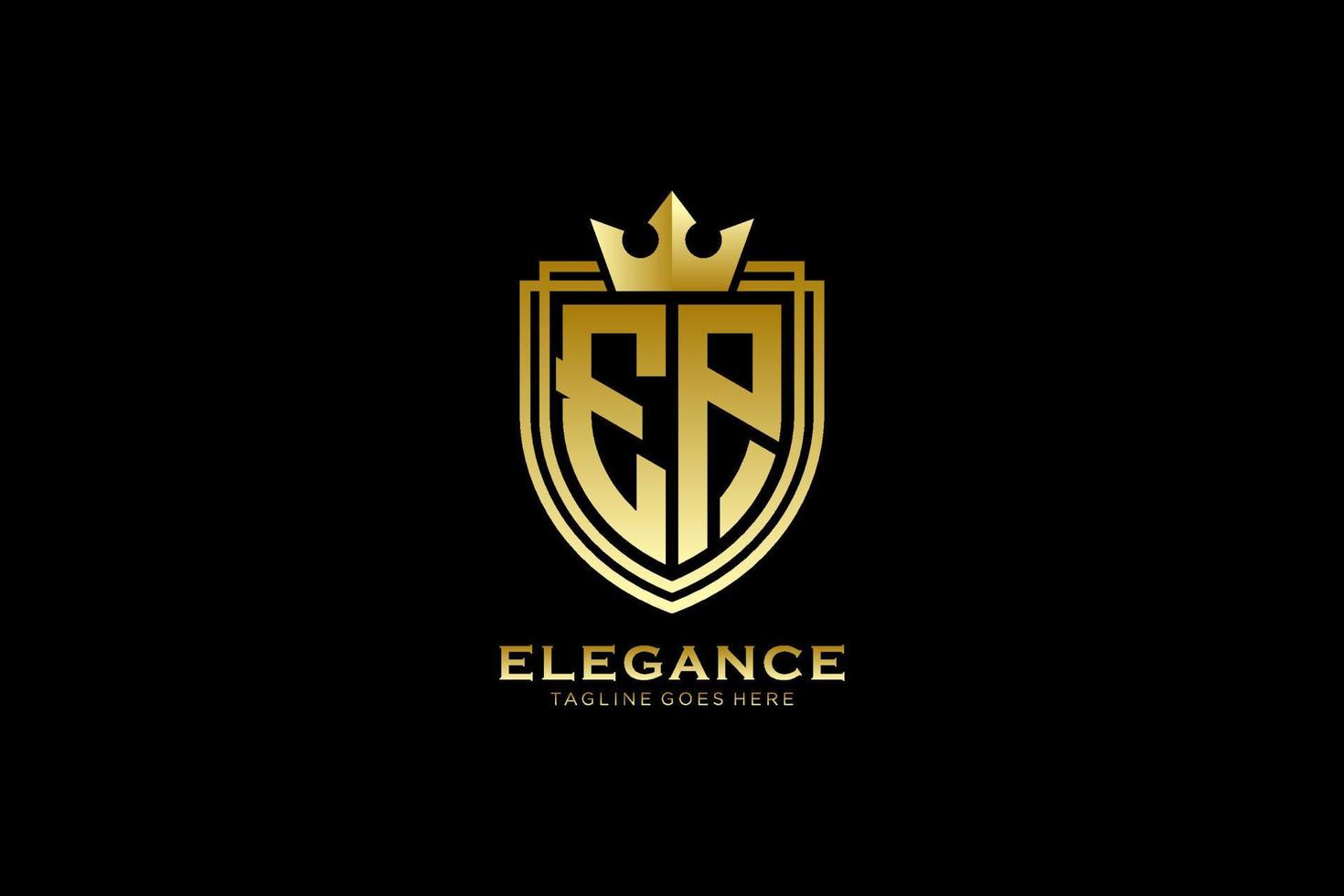 initial EP elegant luxury monogram logo or badge template with scrolls and royal crown - perfect for luxurious branding projects vector