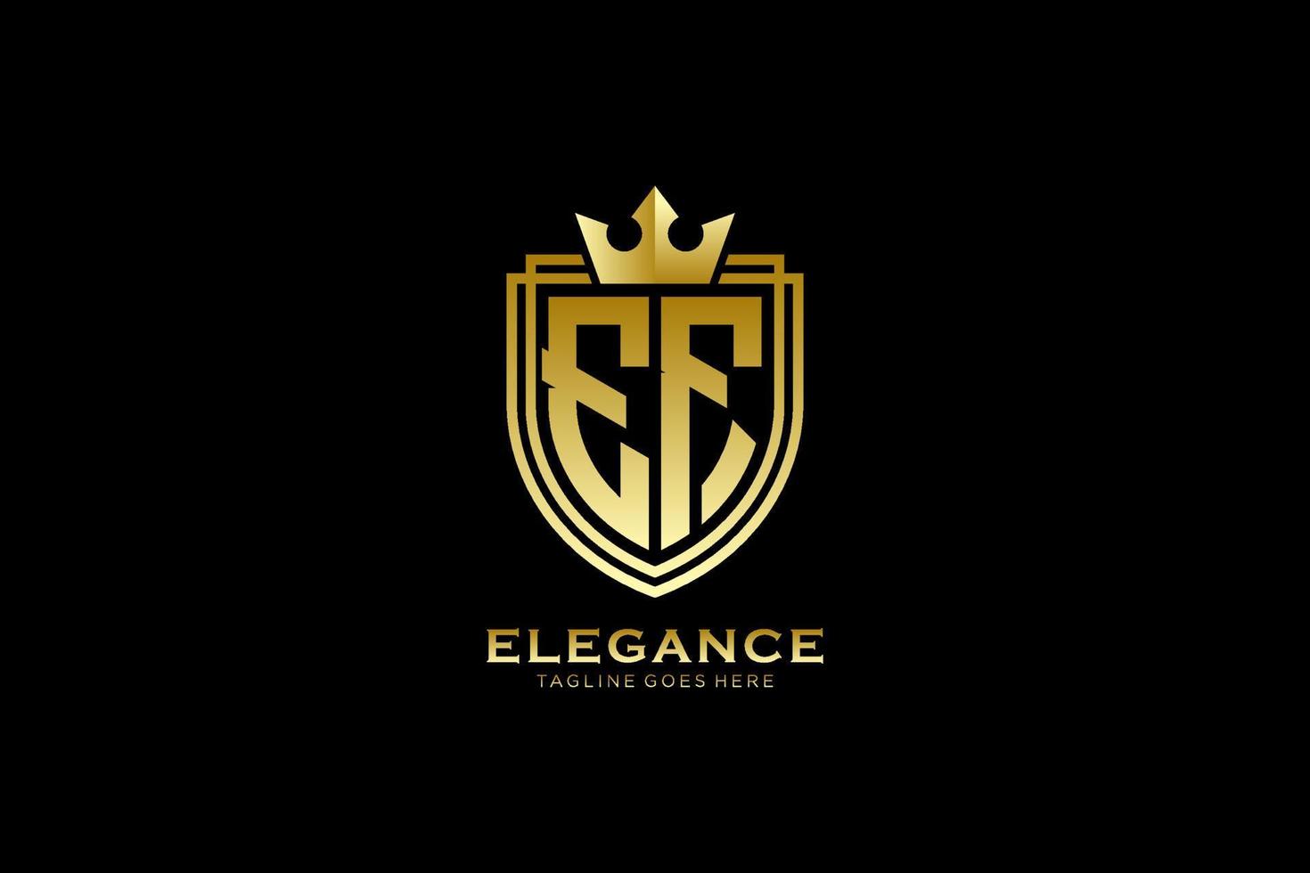 initial EF elegant luxury monogram logo or badge template with scrolls and royal crown - perfect for luxurious branding projects vector