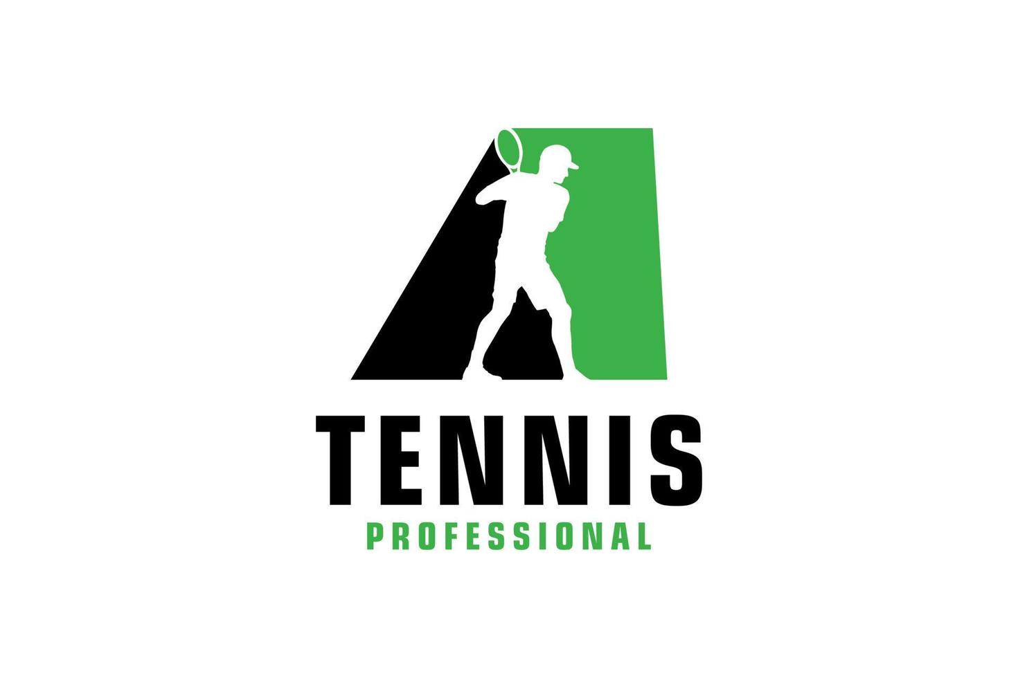 letra a con diseño de logotipo de silueta de jugador de tenis. elementos de plantilla de diseño vectorial para equipo deportivo o identidad corporativa. vector