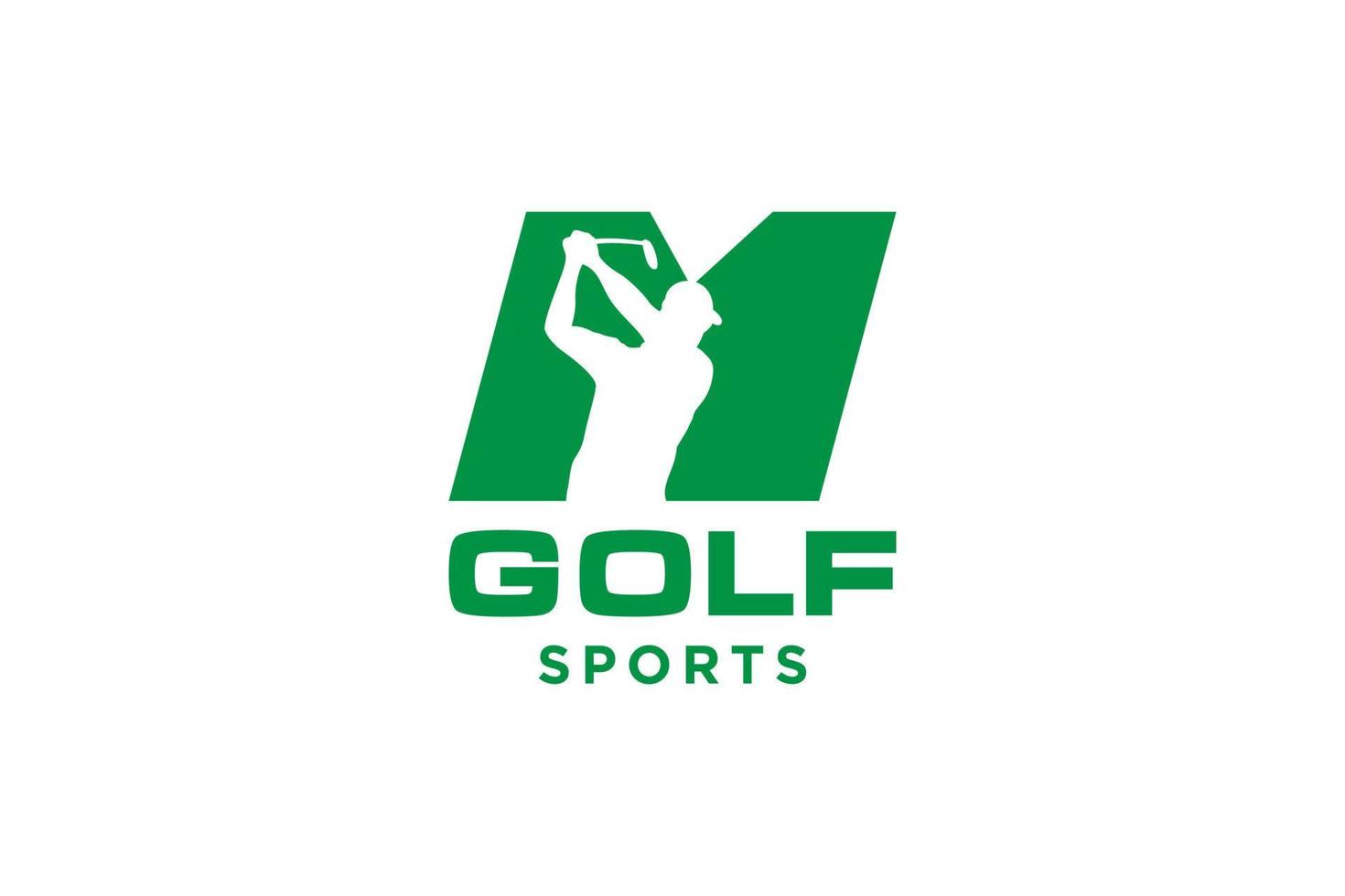 logotipo de icono de letra del alfabeto m para plantilla de vector de diseño de logotipo de golf, etiqueta vectorial de golf, logotipo de campeonato de golf, ilustración, icono creativo, concepto de diseño