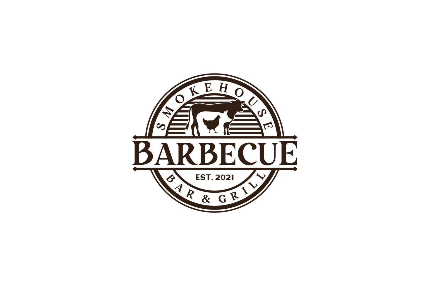 Vintage Retro Rustic BBQ Grill, Barbecue, Barbeque Label Stamp Logo design vector