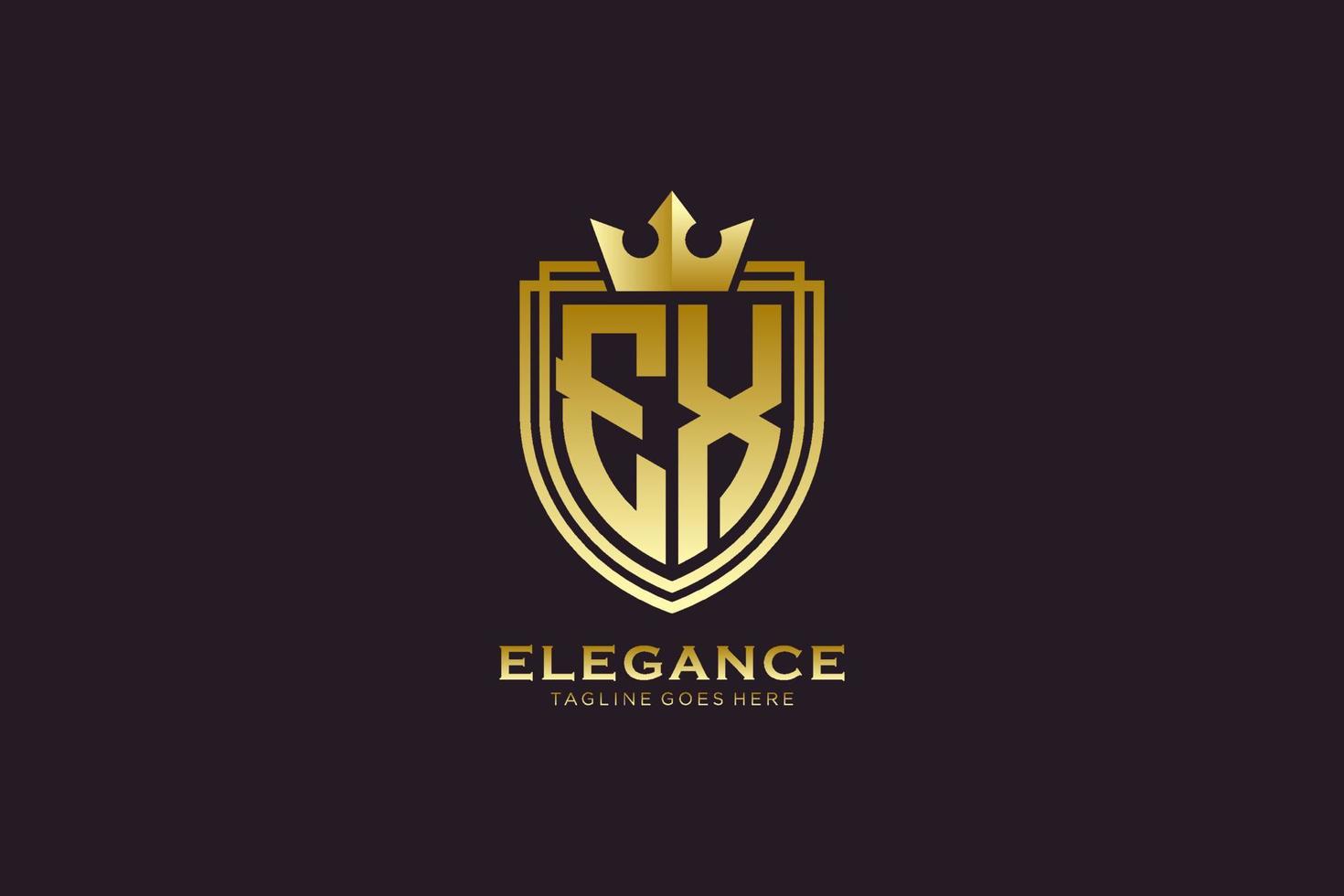 initial EX elegant luxury monogram logo or badge template with scrolls and royal crown - perfect for luxurious branding projects vector