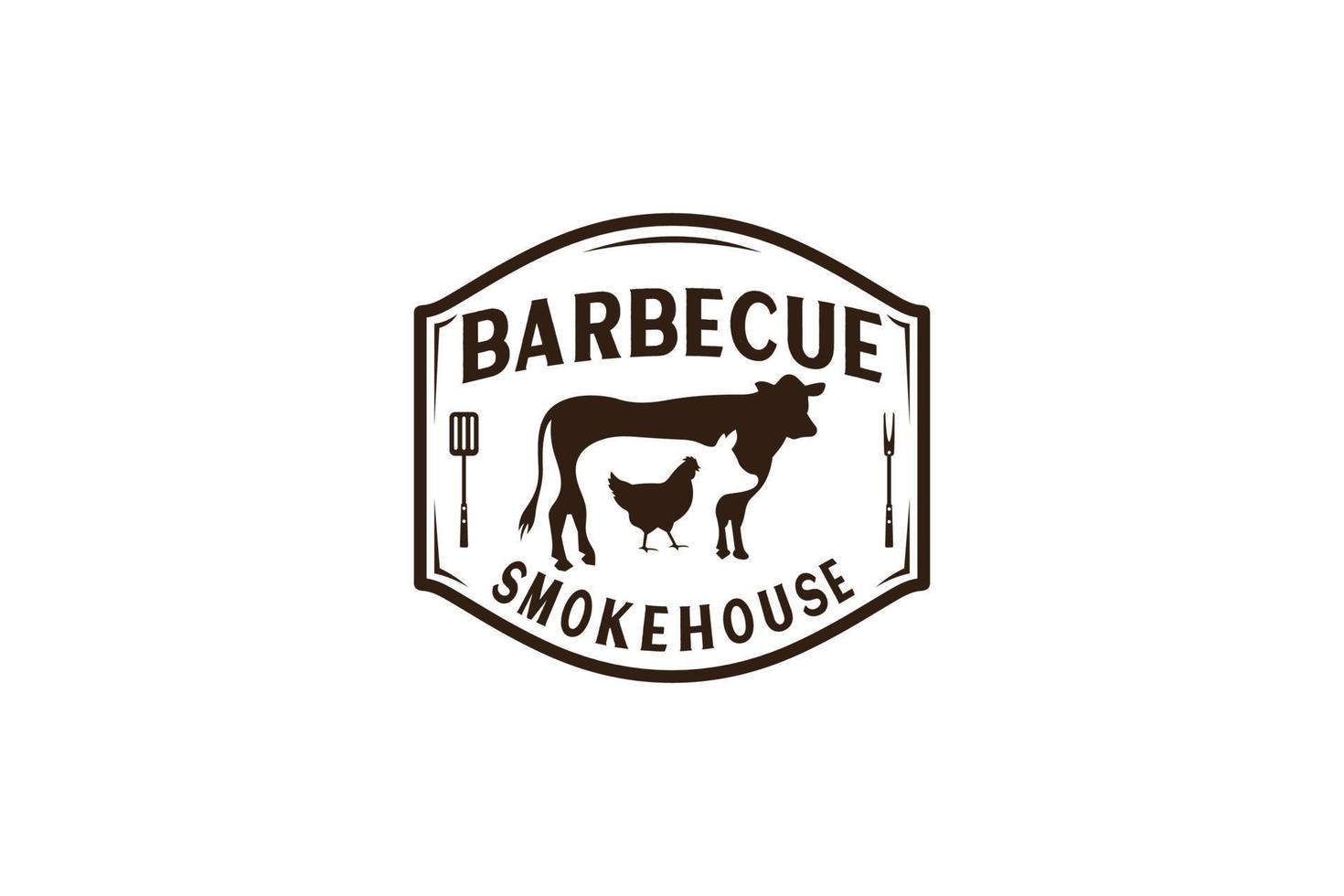 Vintage Retro Rustic BBQ Grill, Barbecue, Barbeque Label Stamp Logo design vector