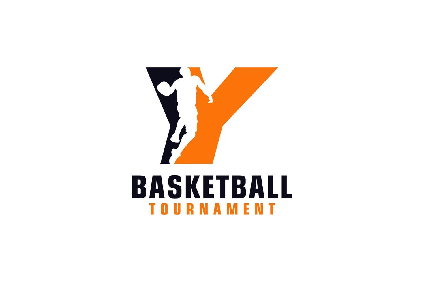 Letter Y with Basketball Logo Design. Vector Design Template Elements for Sport Team or Corporate Identity.