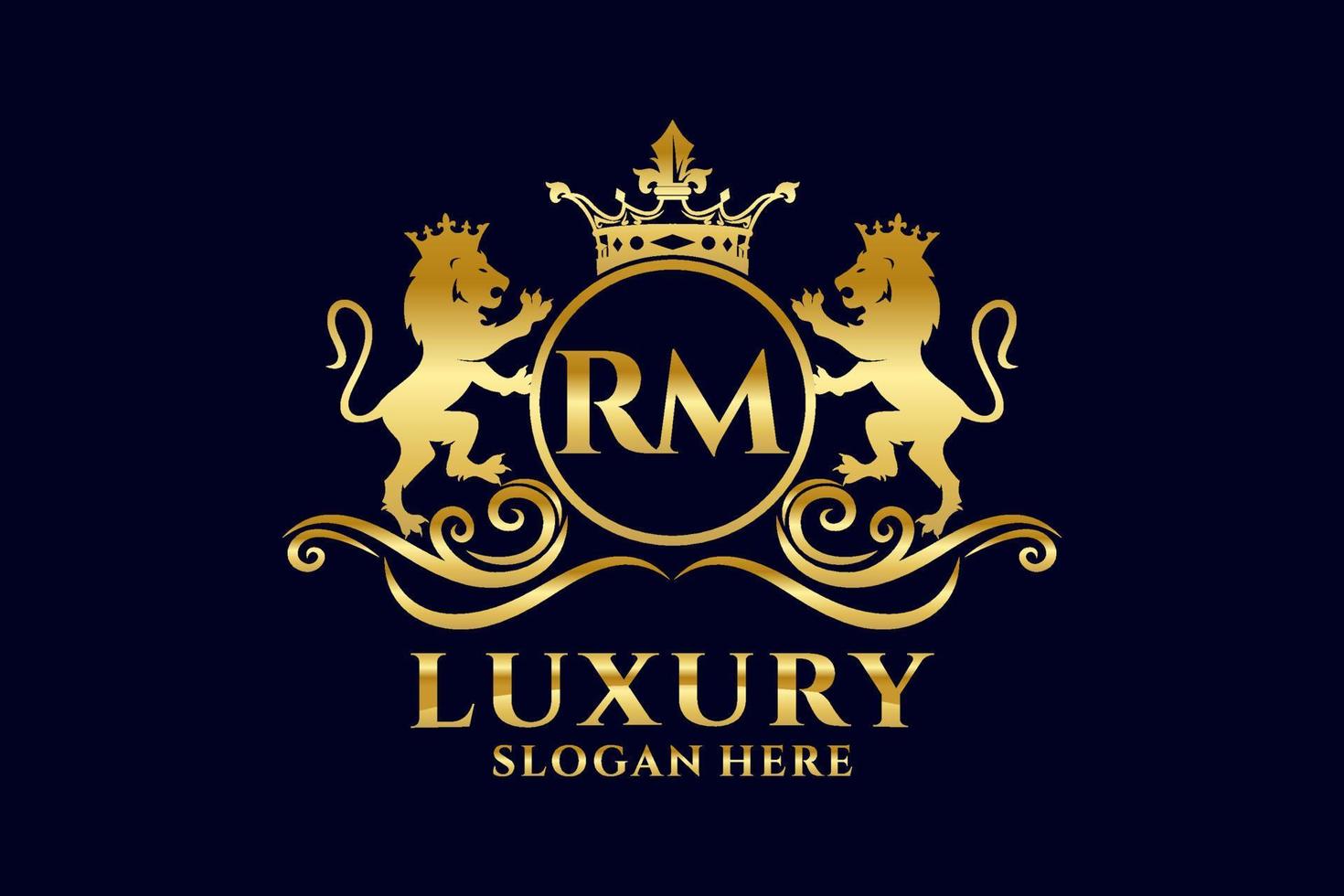 Initial RM Letter Lion Royal Luxury Logo template in vector art for luxurious branding projects and other vector illustration.