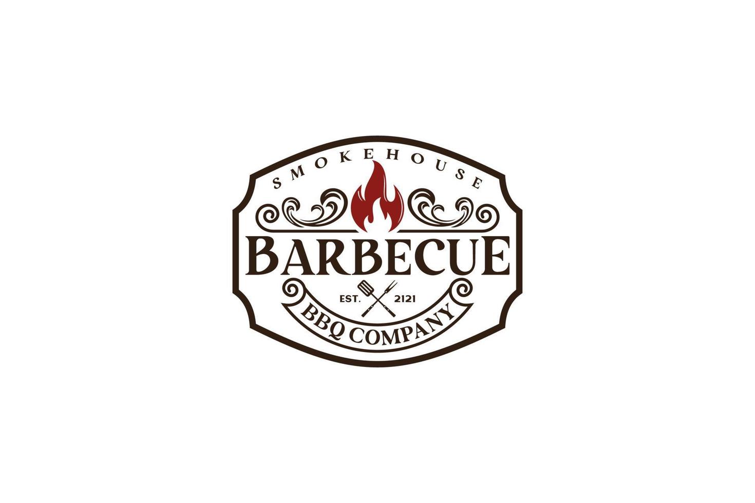 parrilla de barbacoa rústica retro vintage, barbacoa, vector de diseño de logotipo de sello de etiqueta de barbacoa