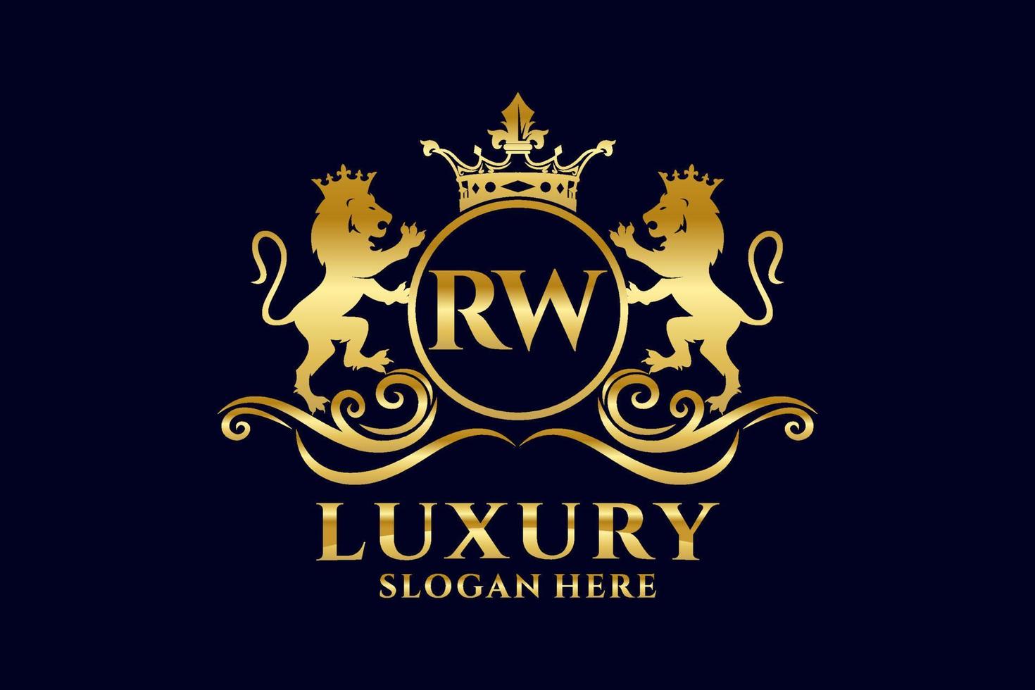 Initial RW Letter Lion Royal Luxury Logo template in vector art for luxurious branding projects and other vector illustration.