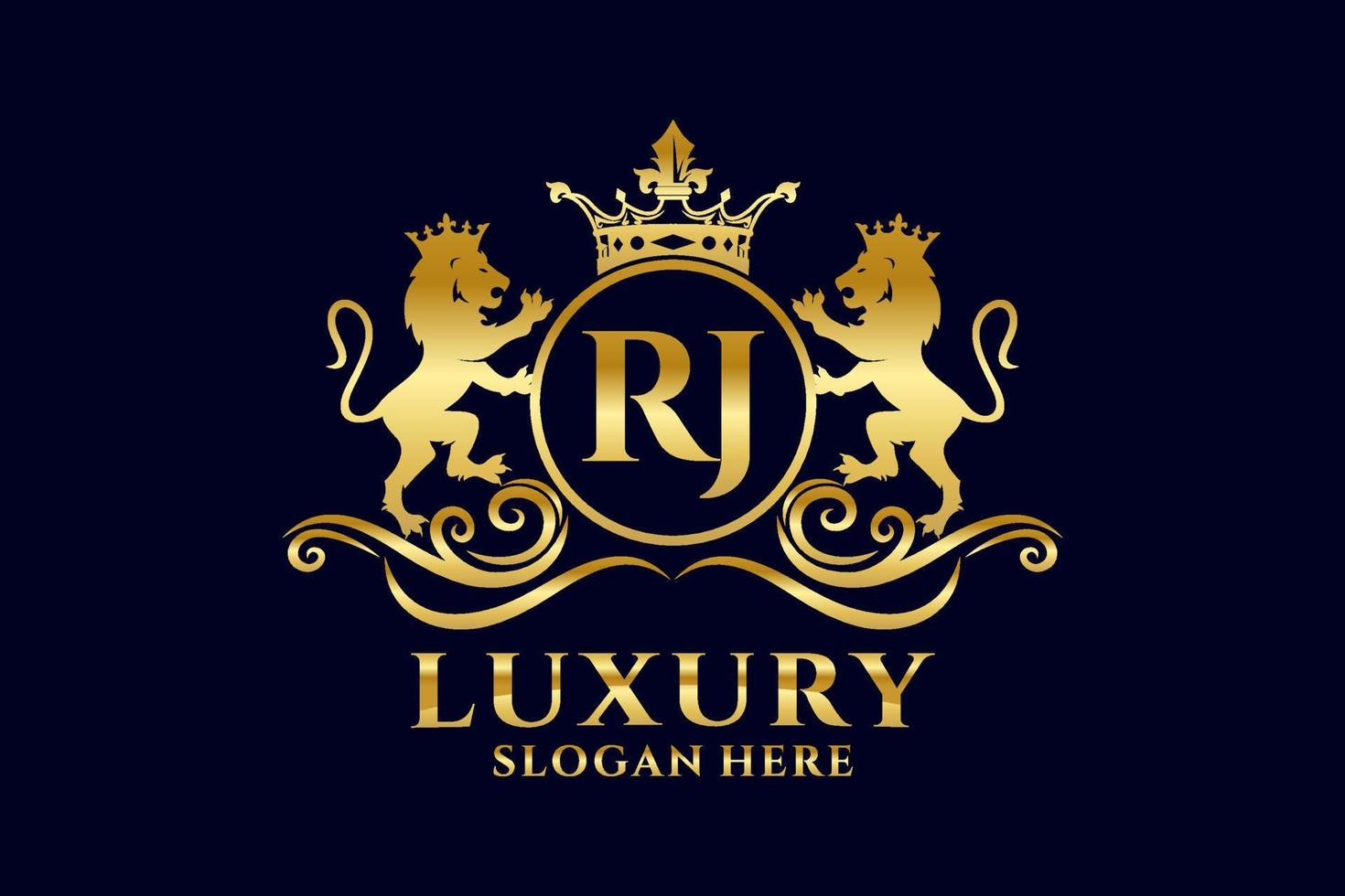 Initial RJ Letter Lion Royal Luxury Logo template in vector art for luxurious branding projects and other vector illustration.