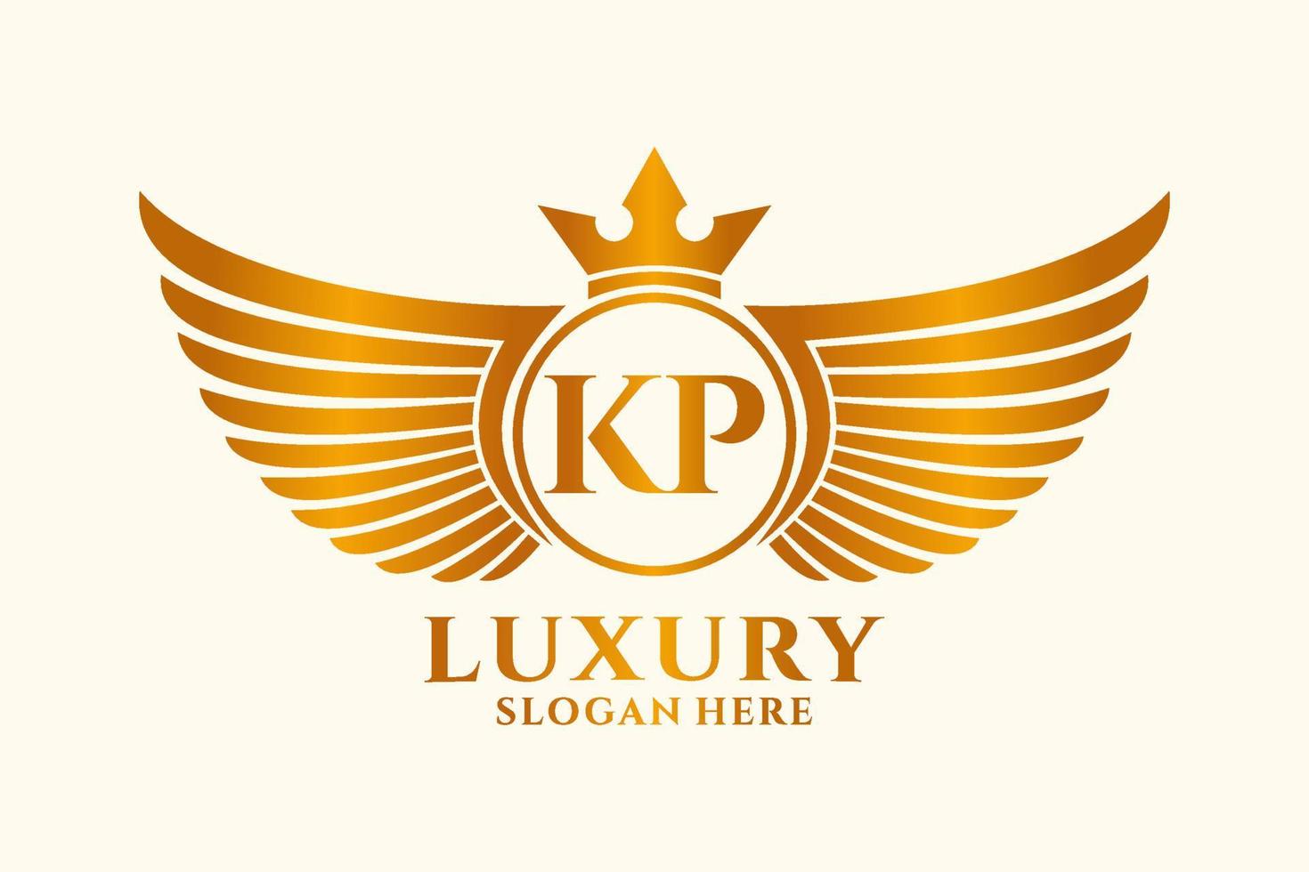 Luxury royal wing Letter KP crest Gold color Logo vector, Victory logo, crest logo, wing logo, vector logo template.