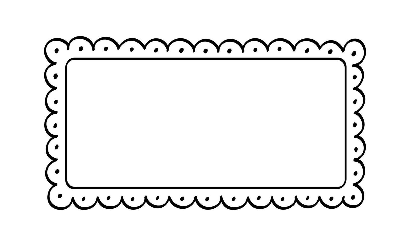 Rectangle scalloped doily frame doodle line art illustration clipart vector