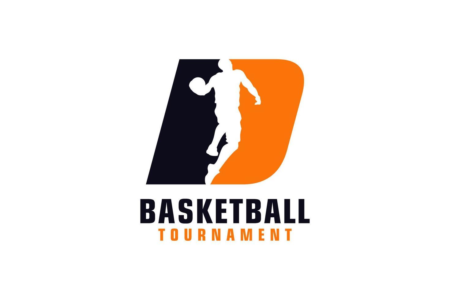 Letter D with Basketball Logo Design. Vector Design Template Elements for Sport Team or Corporate Identity.
