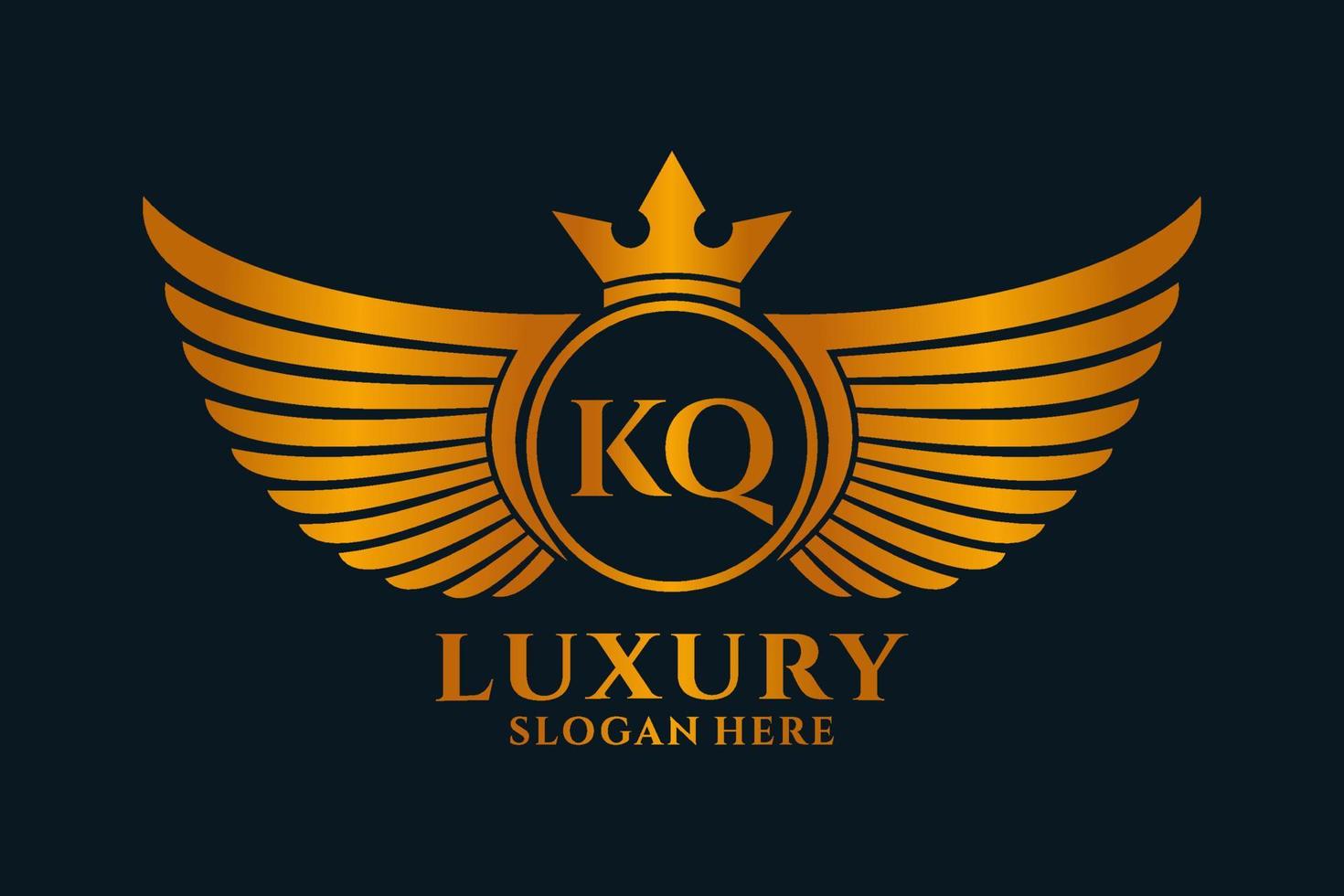 Luxury royal wing Letter KQ crest Gold color Logo vector, Victory logo, crest logo, wing logo, vector logo template.