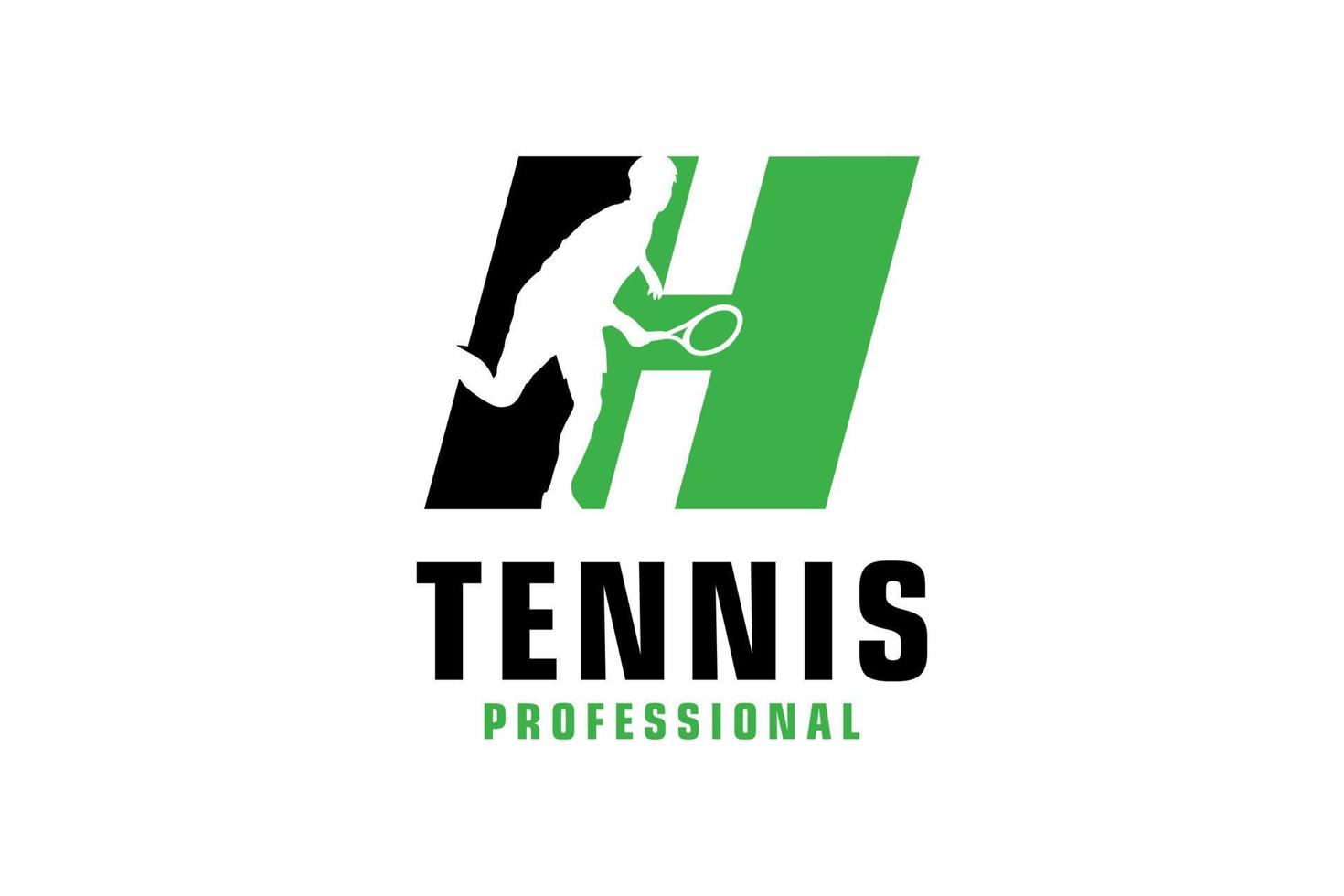 Letter H with Tennis player silhouette Logo Design. Vector Design Template Elements for Sport Team or Corporate Identity.