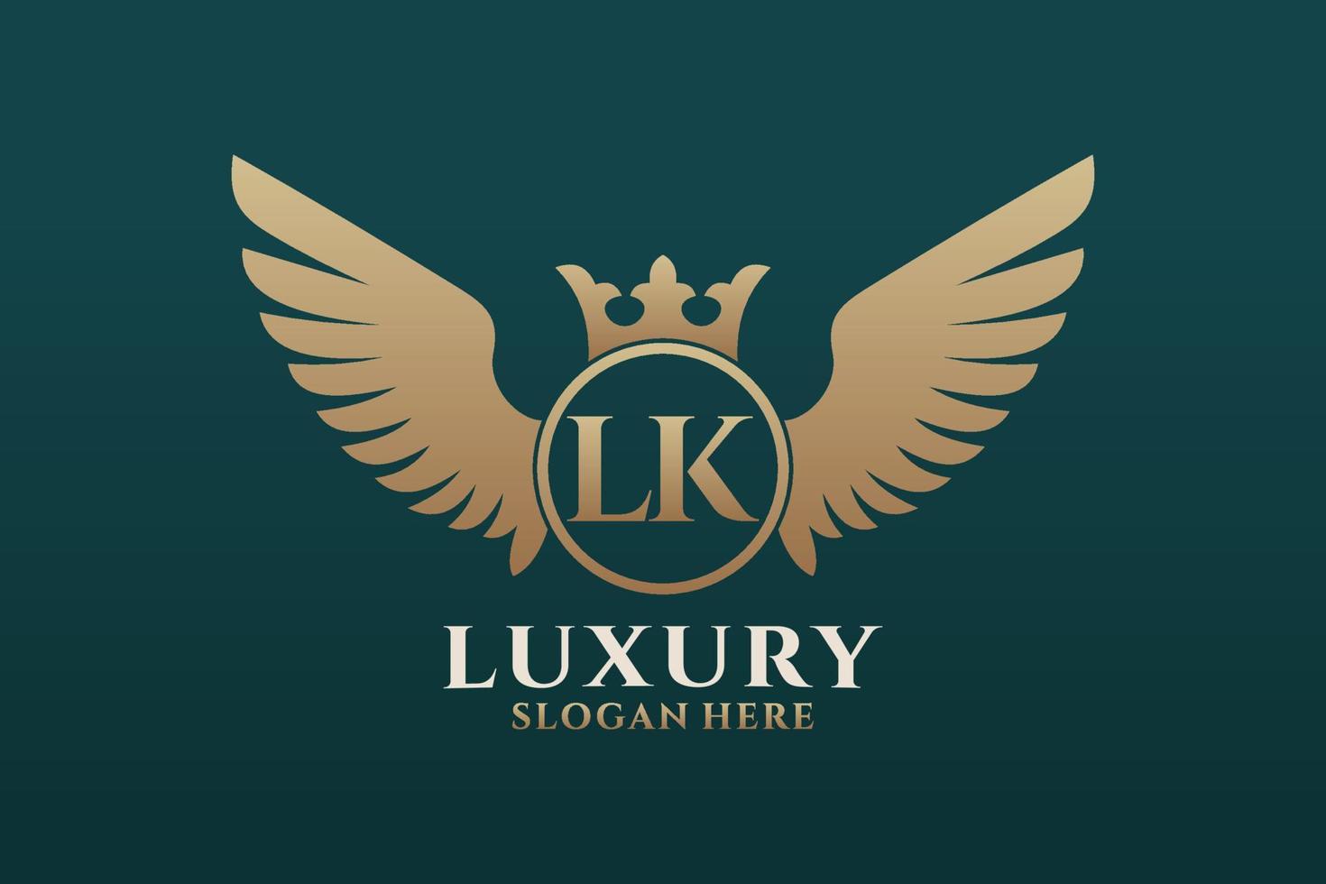 Luxury royal wing Letter LK crest Gold color Logo vector, Victory logo, crest logo, wing logo, vector logo template.