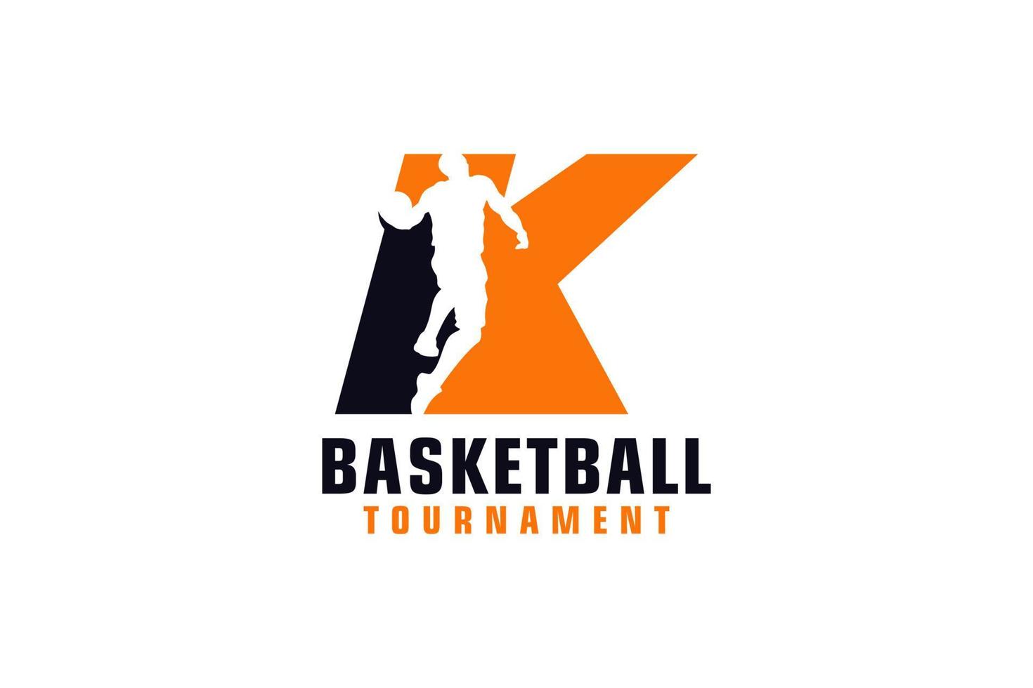 Letter K with Basketball Logo Design. Vector Design Template Elements for Sport Team or Corporate Identity.