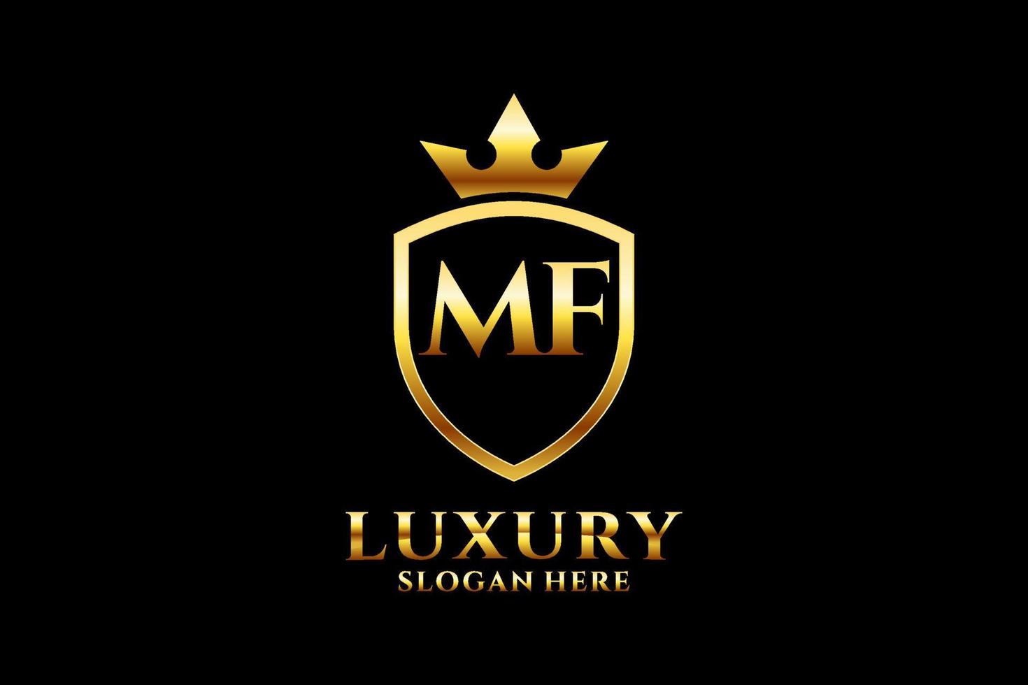 initial MF elegant luxury monogram logo or badge template with scrolls and royal crown - perfect for luxurious branding projects vector