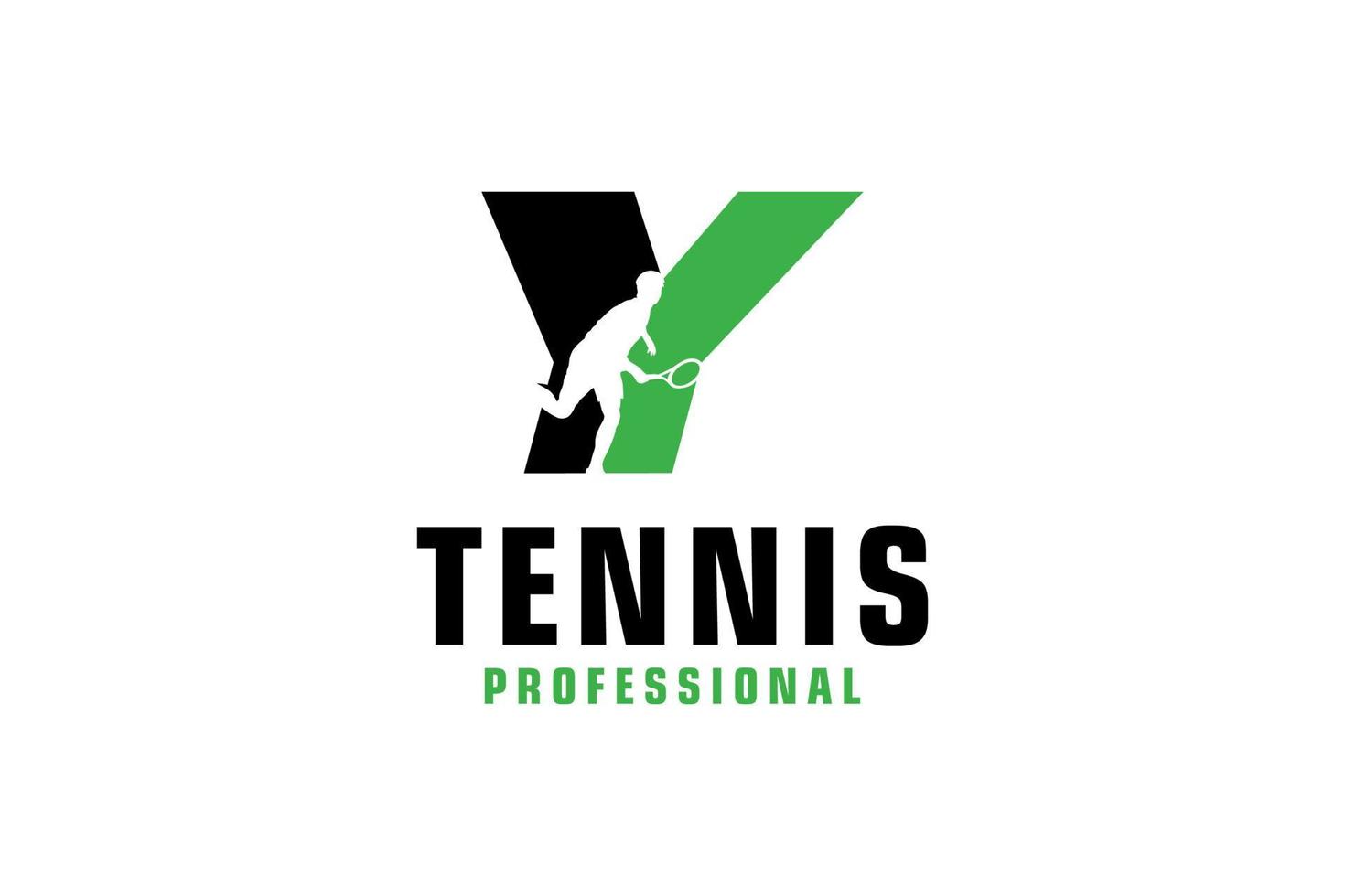 letra y con diseño de logotipo de silueta de jugador de tenis. elementos de plantilla de diseño vectorial para equipo deportivo o identidad corporativa. vector