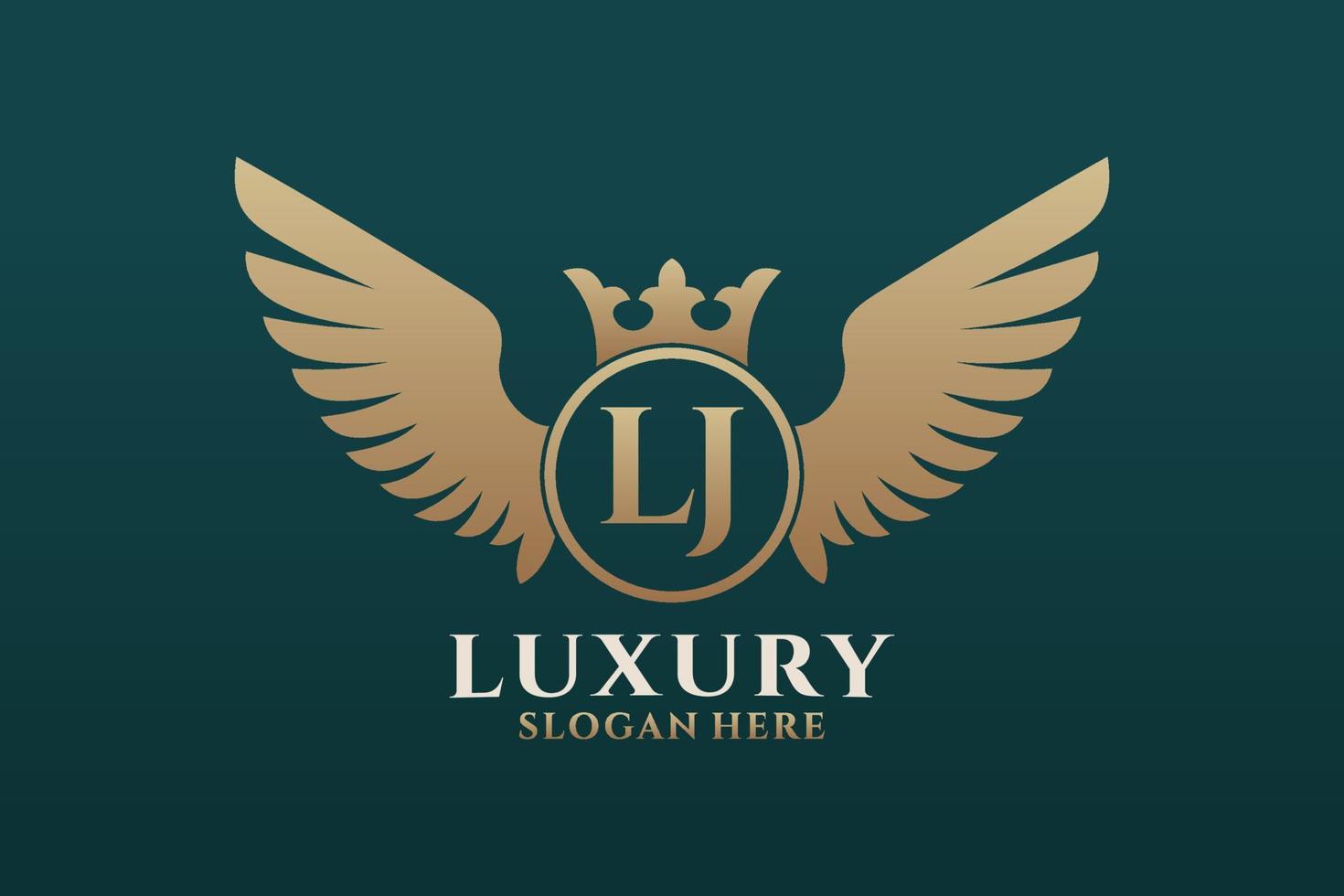 Luxury royal wing Letter LJ crest Gold color Logo vector, Victory logo, crest logo, wing logo, vector logo template.