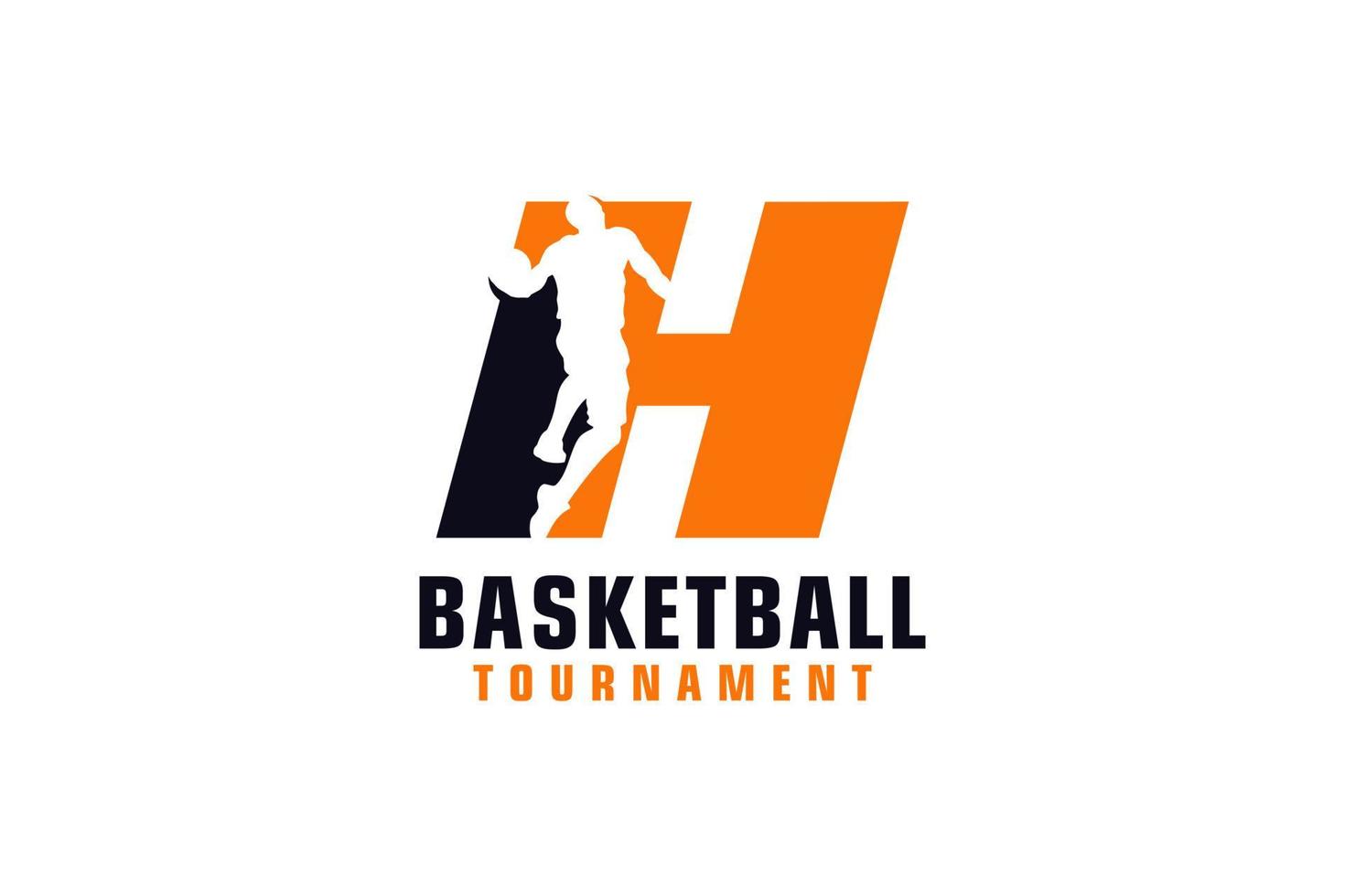 Letter H with Basketball Logo Design. Vector Design Template Elements for Sport Team or Corporate Identity.